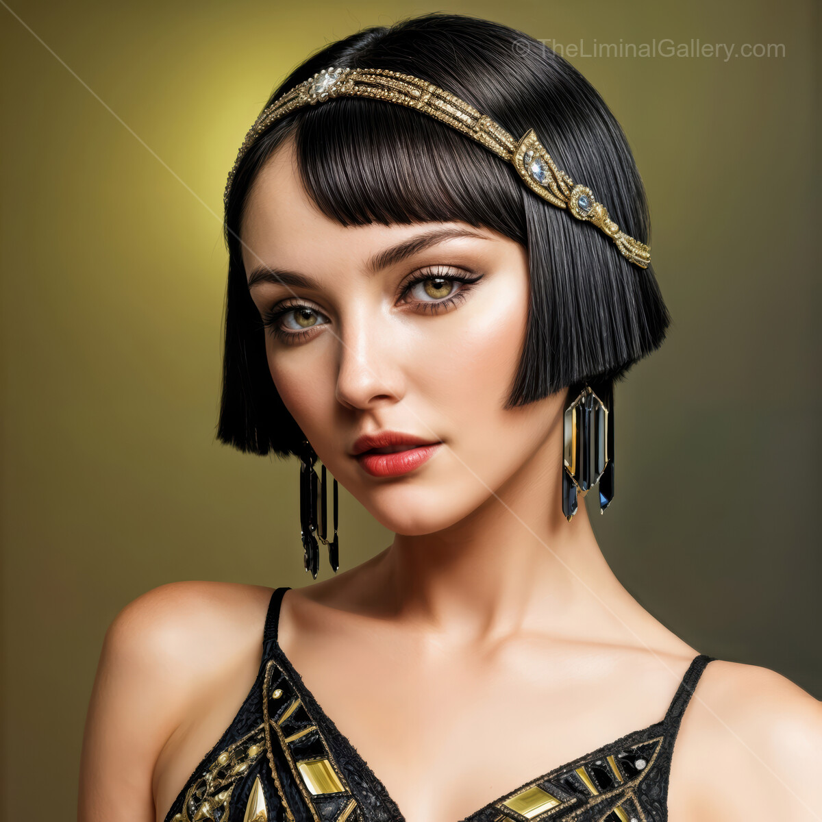 Elegant vintage beauty inspired by ancient Egypt in a dazzling art deco setting