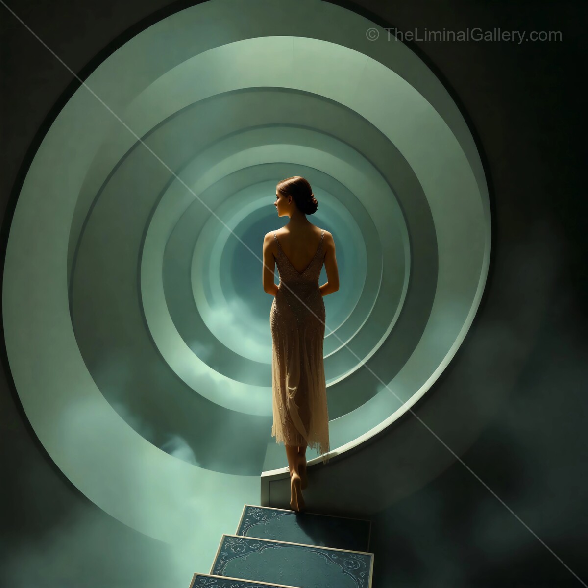 Embracing the ethereal journey through a surreal spiral room