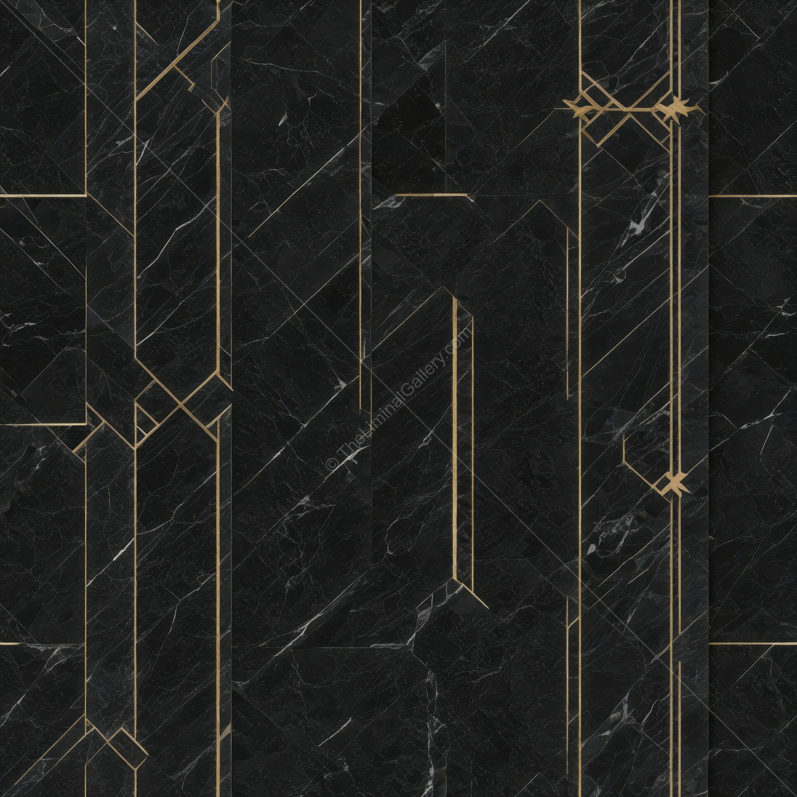 Intricate Art Deco design featuring elegant geometric patterns on sleek black marble background