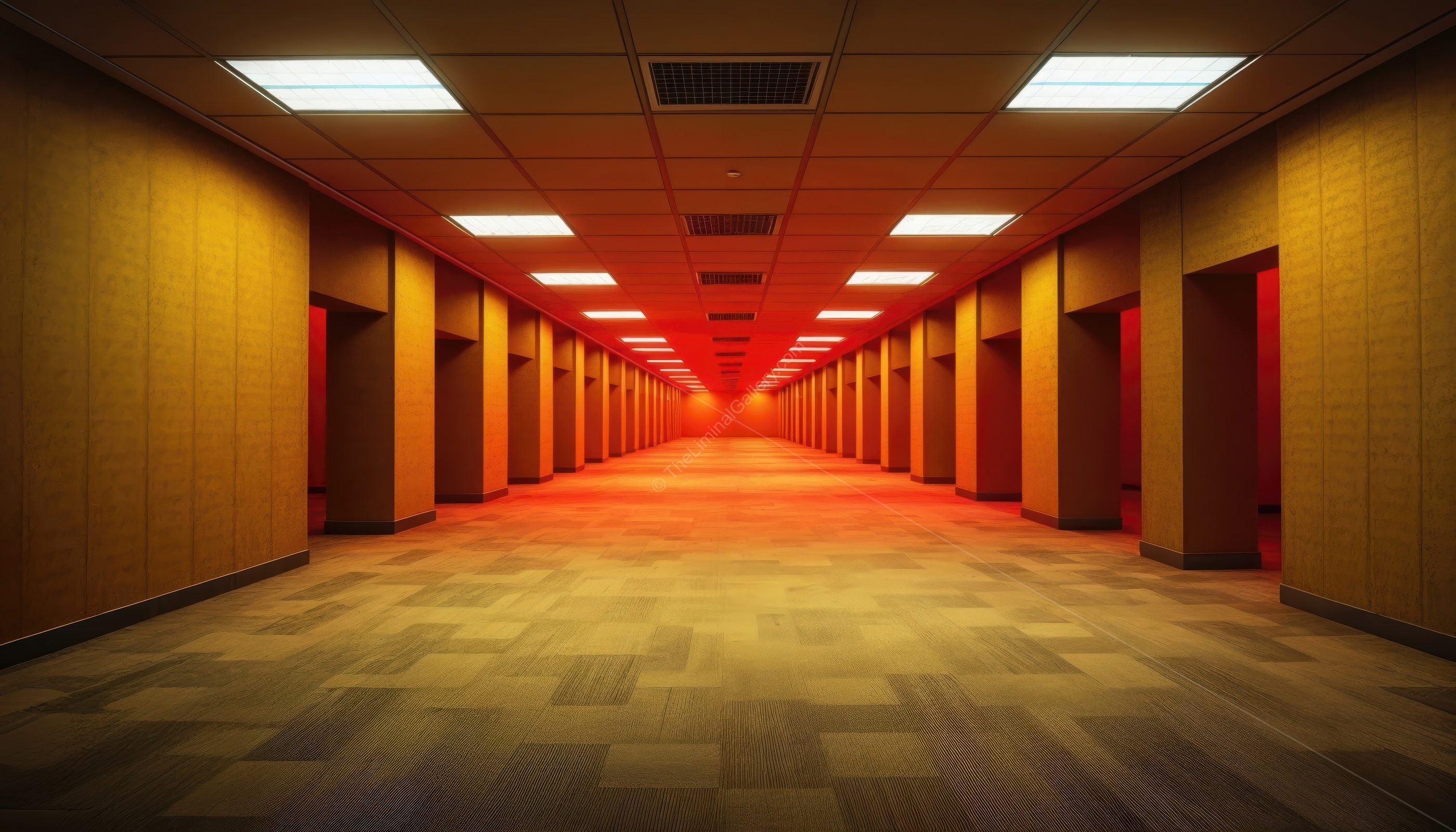 The unnerving red lighting distorts the perception and reality of Level 0, The Lobby.