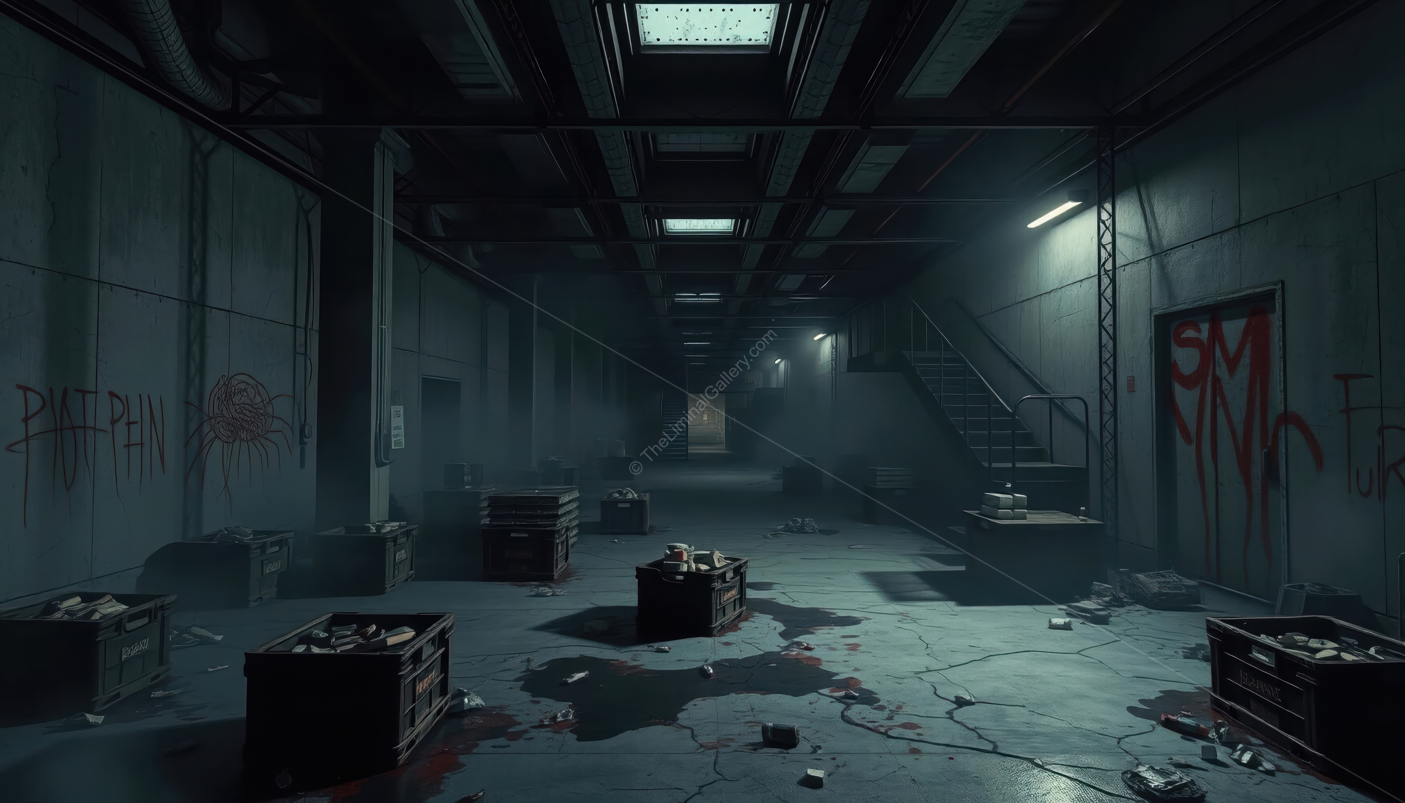 The dim, flickering lights of Level 1 illuminate a scene of desolation, hinting at its dangers.