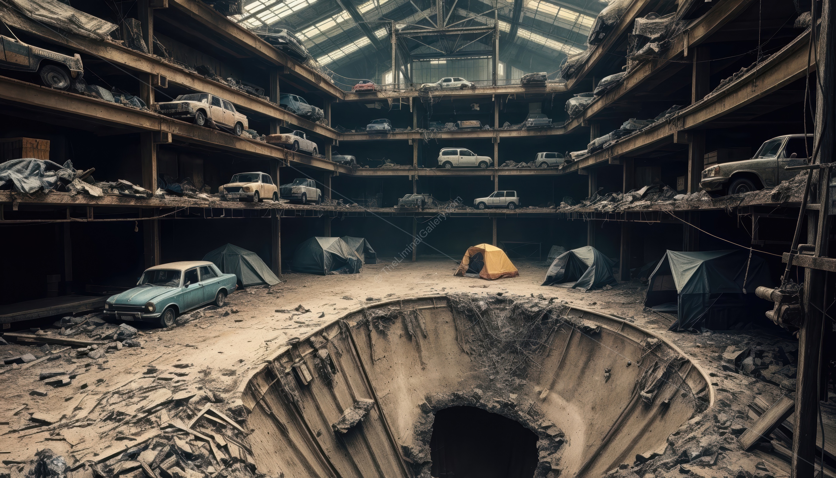 The decaying remnants of a forgotten structure evoke a sense of loss and isolation.