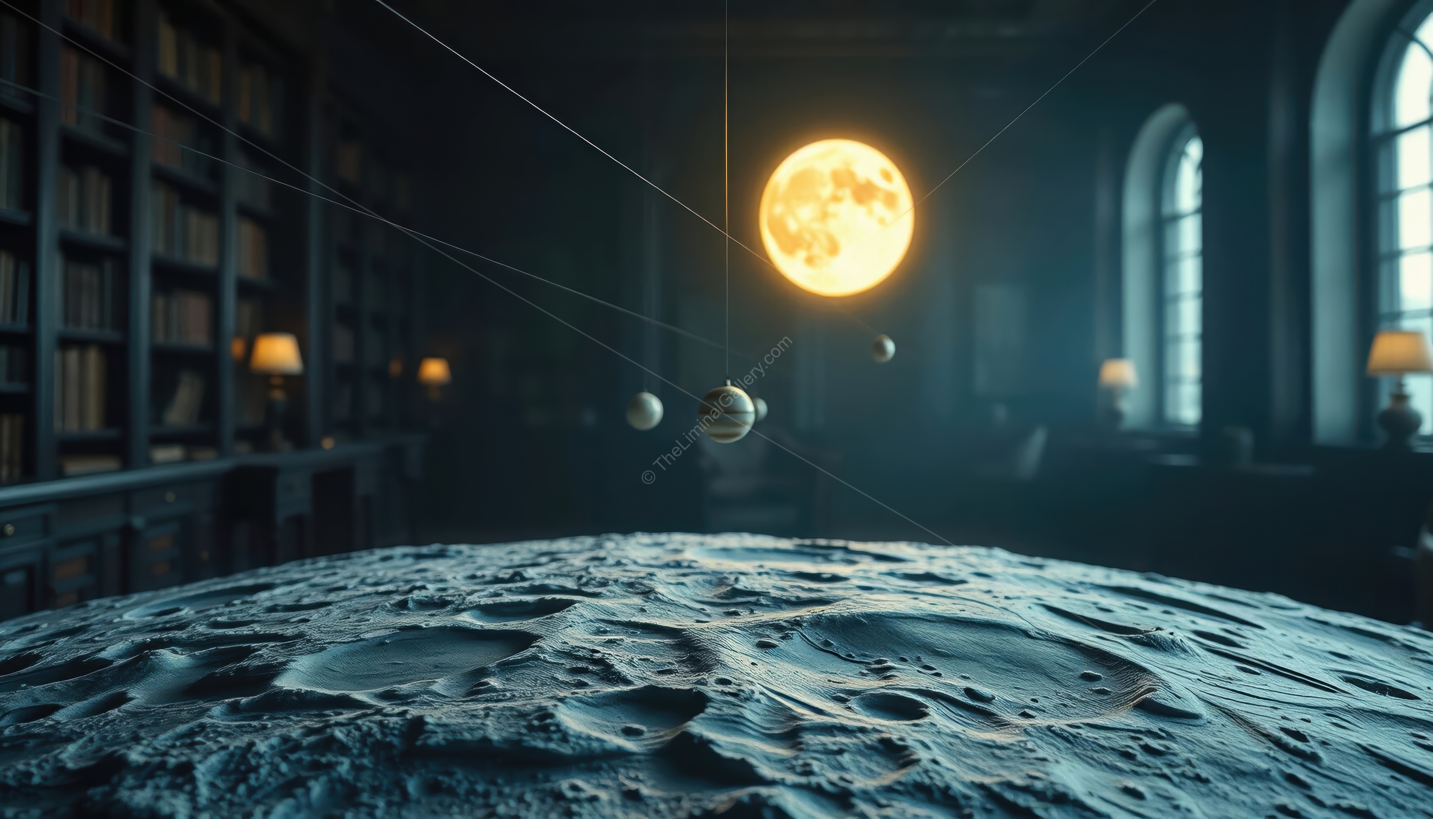 The lunar landscape evokes feelings of solitude and the vast unknown.