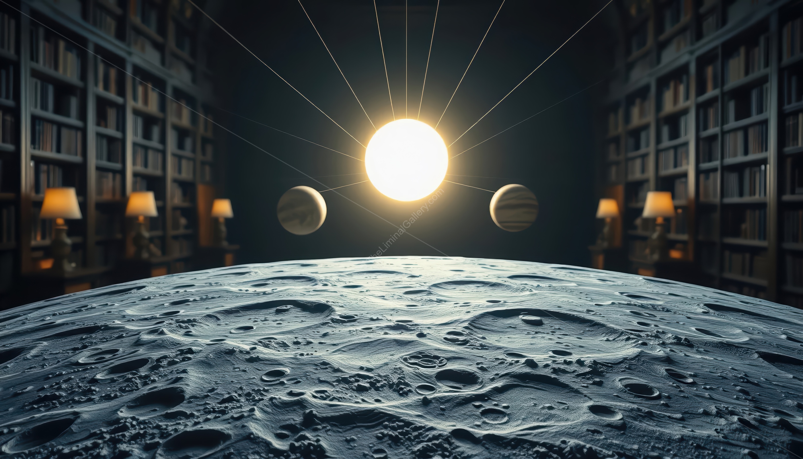 The ethereal landscape of the moon creates an eerie beauty and sense of the unknown.