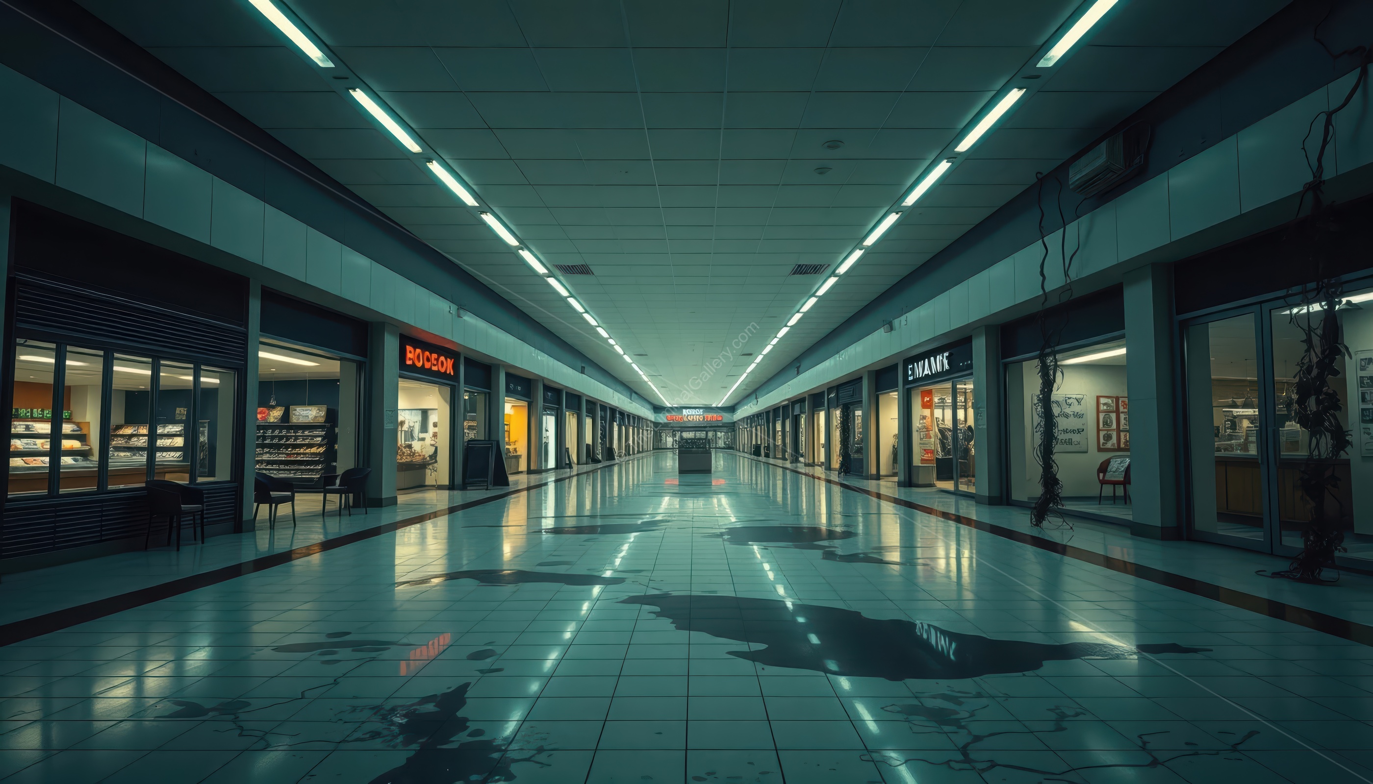 The infinite commercial space offers no escape from consumerist dread.