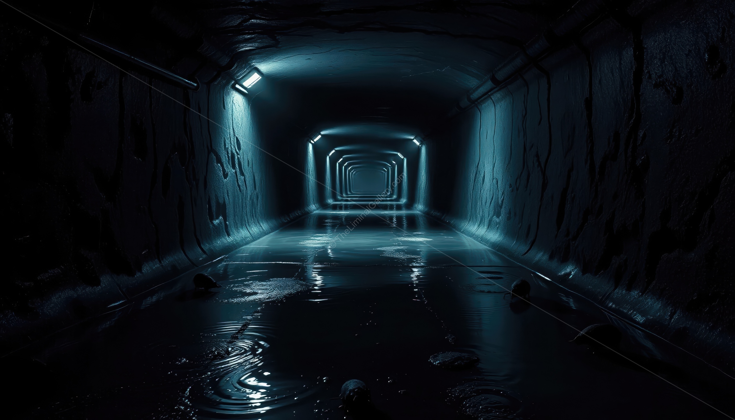 Claustrophobic tunnels and dim lighting define Level 34, Sewer System, an eerie underground liminal space.