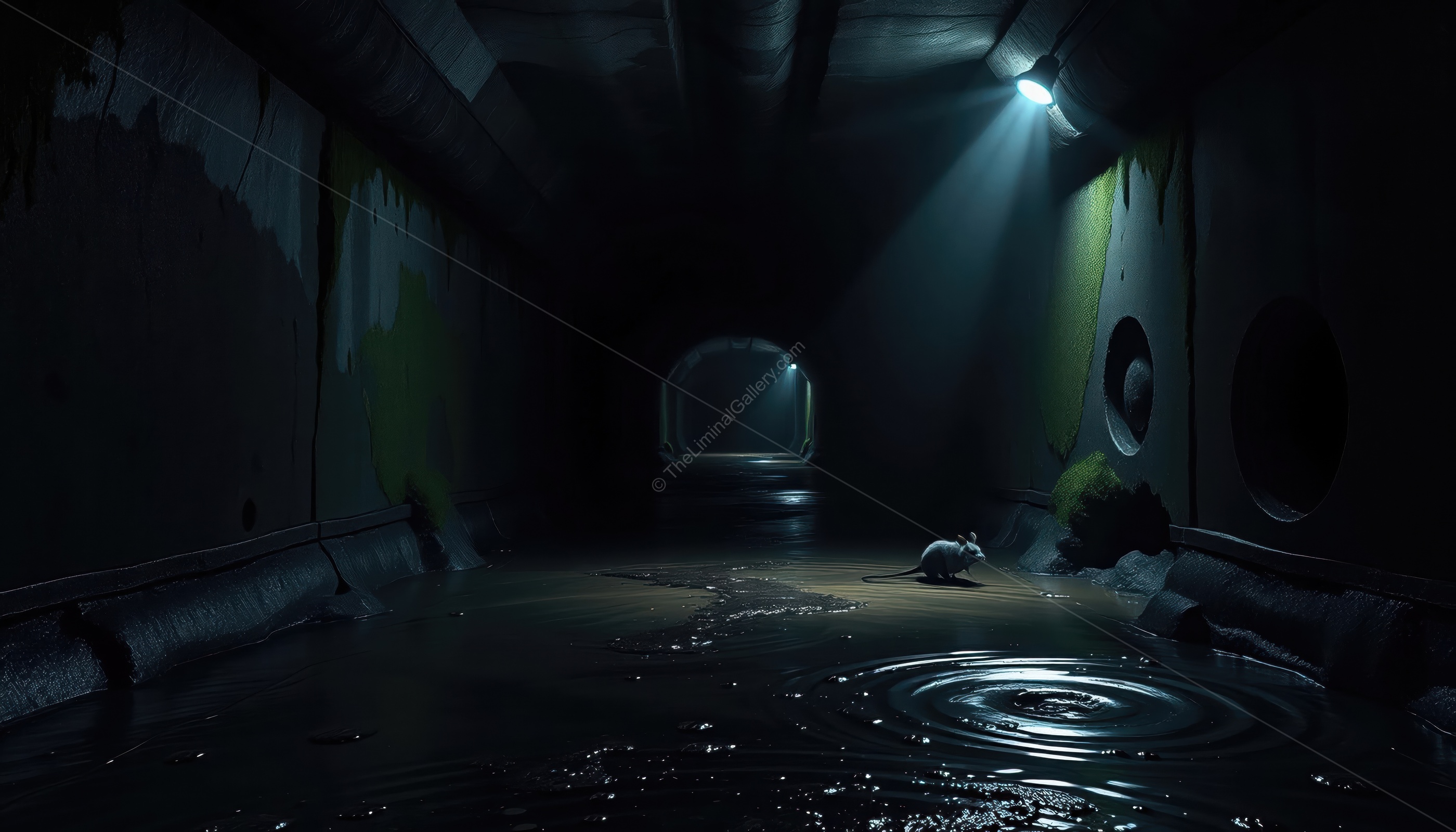 The darkness and confined spaces of the sewer evoke a sense of dread.