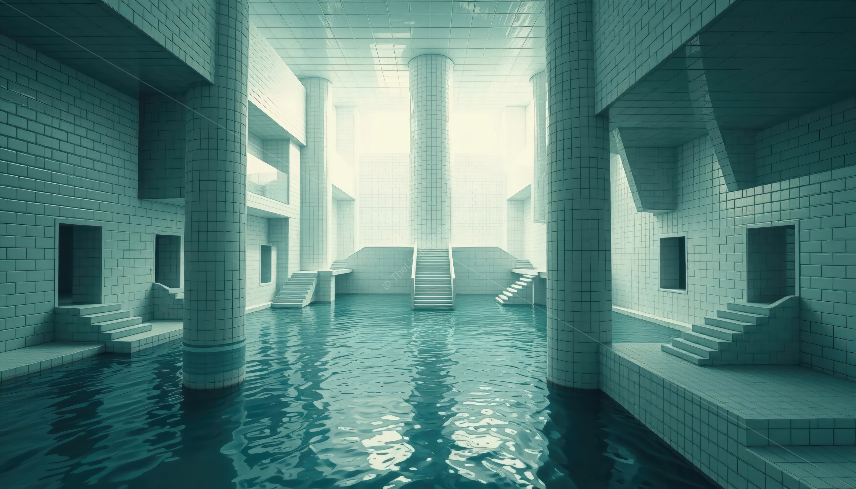 The clean, sterile architecture emphasizes the unsettling nature of Level 37.