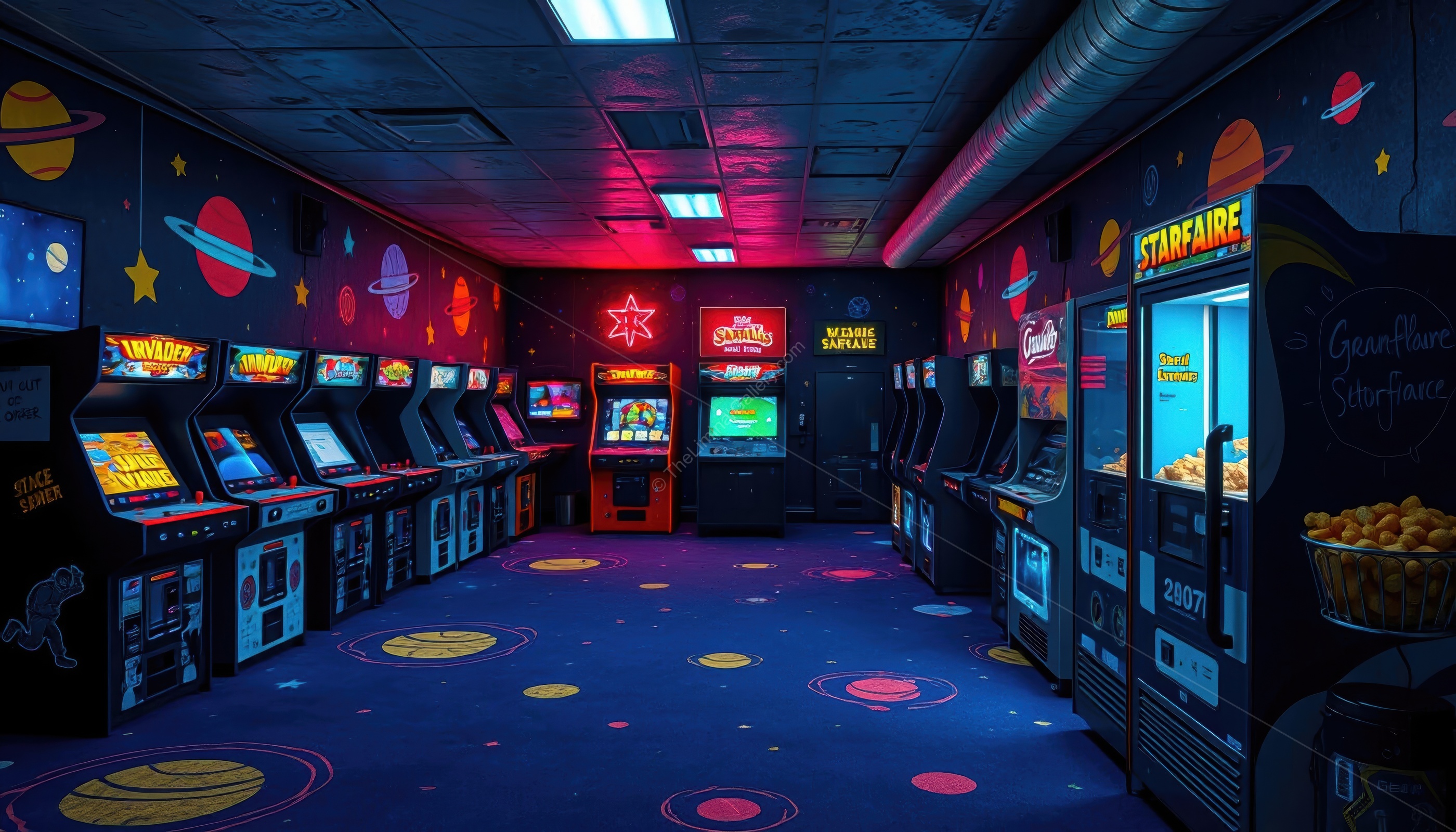The contrast of the fun arcade setting and eerie isolation creates a unique feeling.