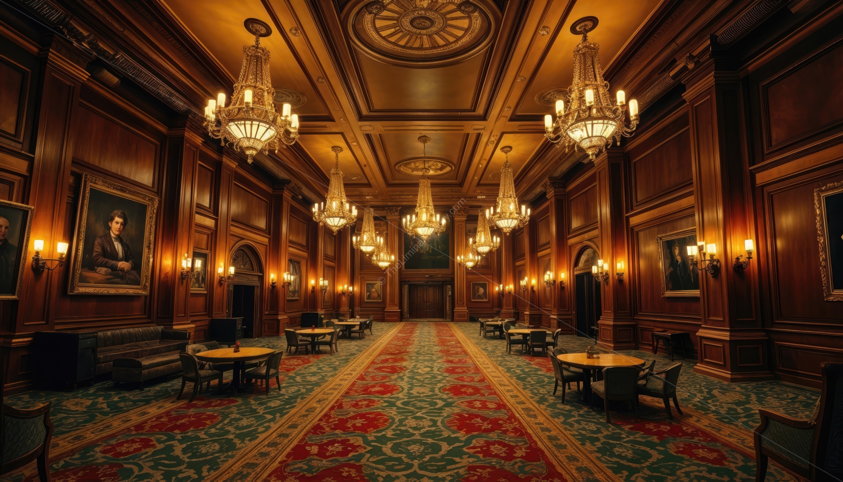 The echoing sounds and the empty rooms in the hotel create an unsettling atmosphere.