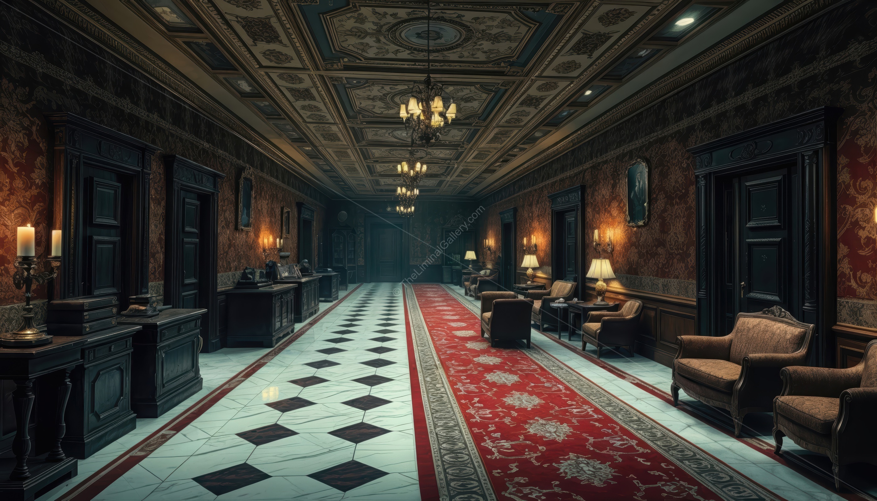 The chilling silence and dimly lit hallways create an ominous environment.