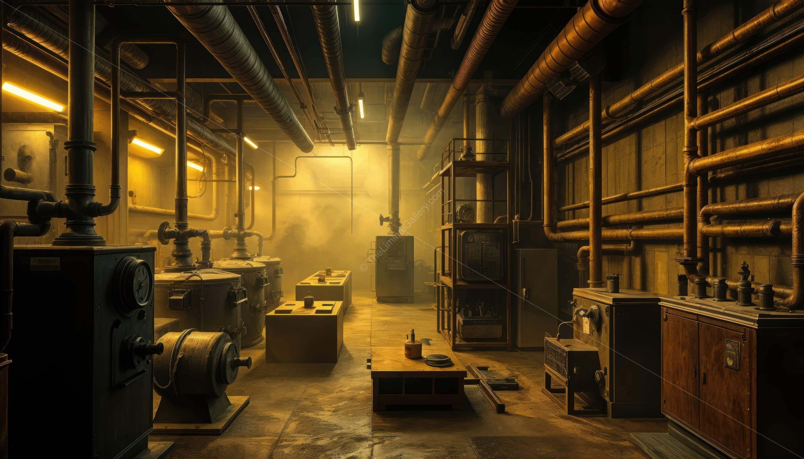 The dark boiler room and the mechanical noises create a sense of dread.
