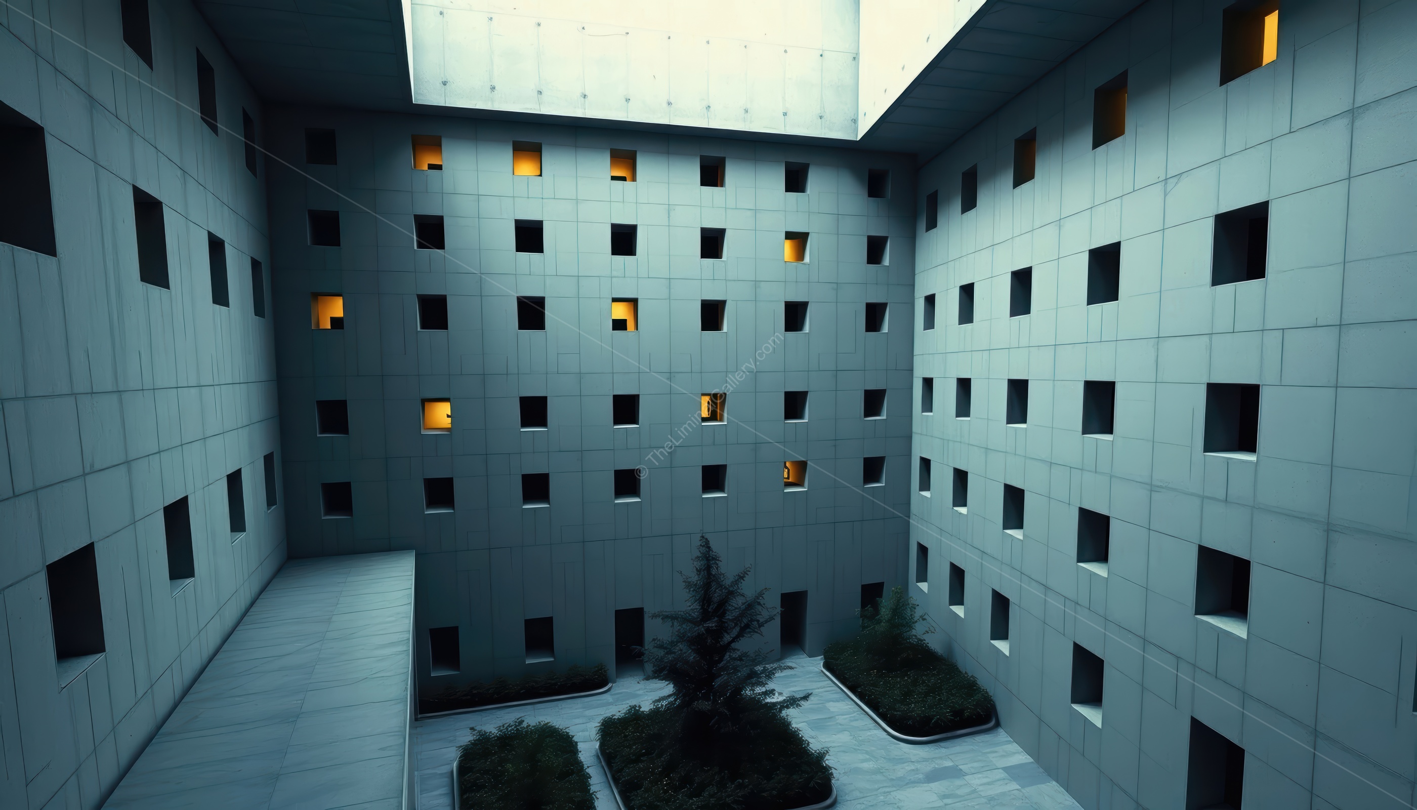 The endless windows and the eerie silence create a disorienting feeling.
