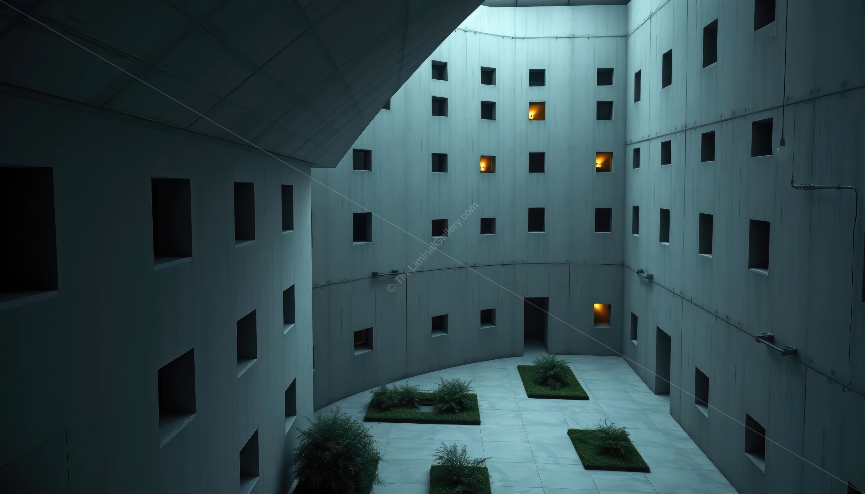 The endless windows and the lack of escape create a feeling of dread.