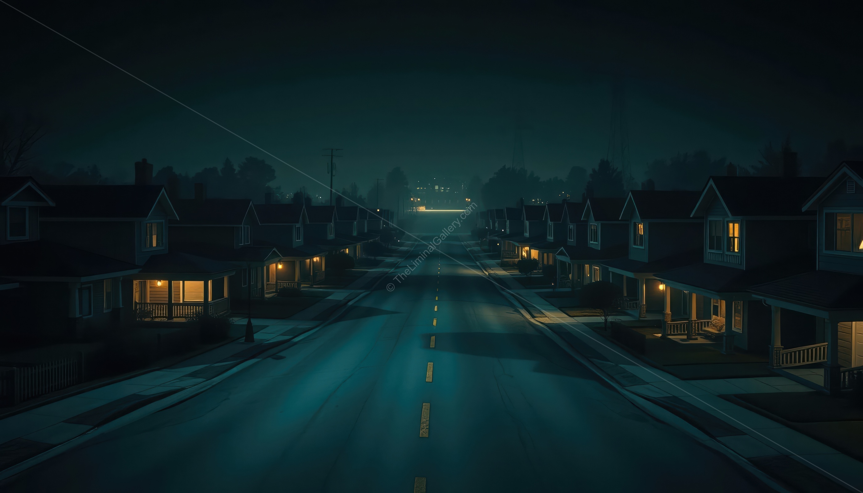 Familiar yet uncanny suburban streets in Level 9, The Suburbs, evoke nostalgic liminality and quiet unease.
