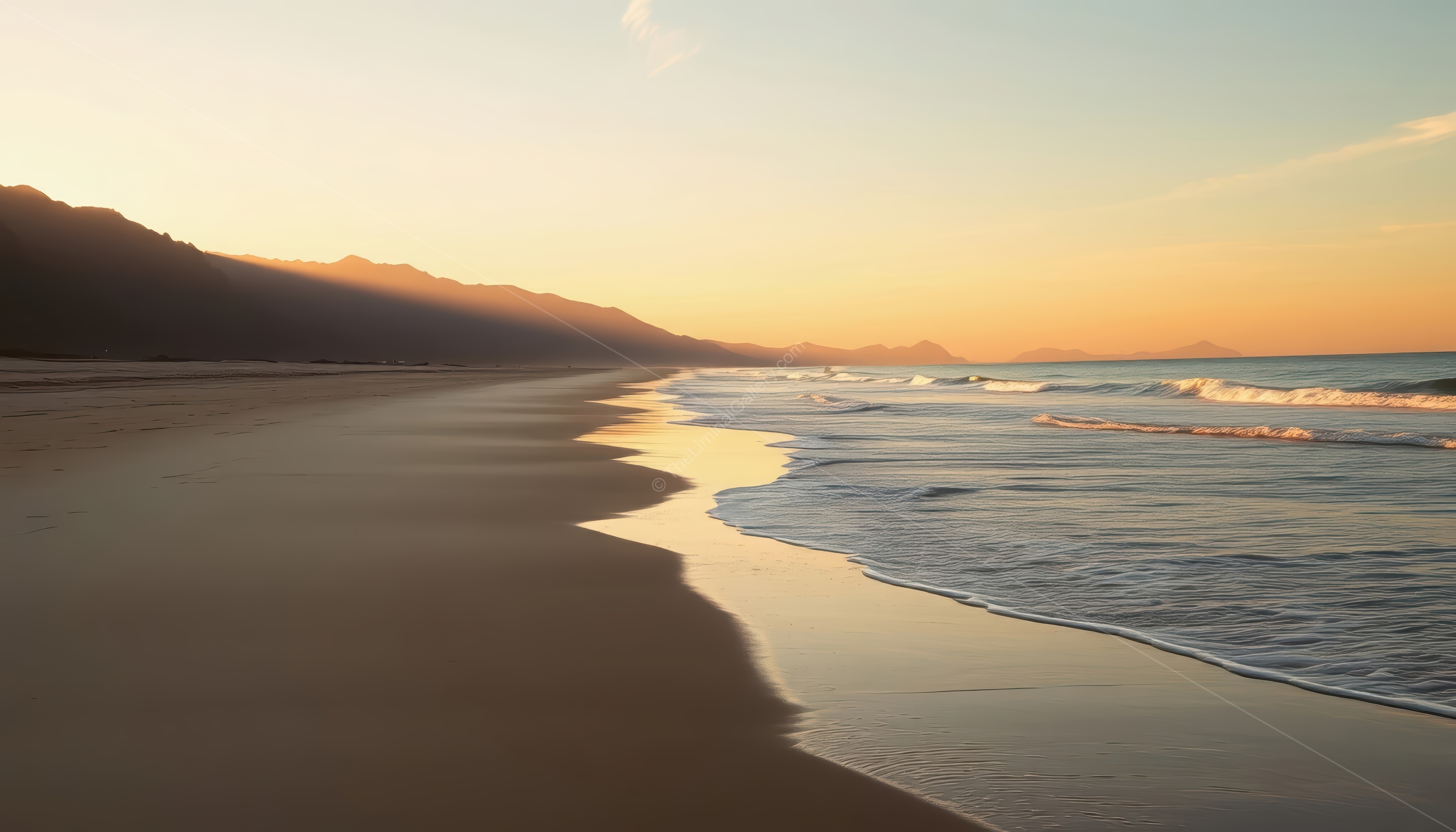 The deserted beach and the endless expanse of the ocean evoke a sense of isolation and the unknown.