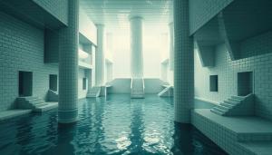 The clean, sterile architecture emphasizes the unsettling nature of Level 37.