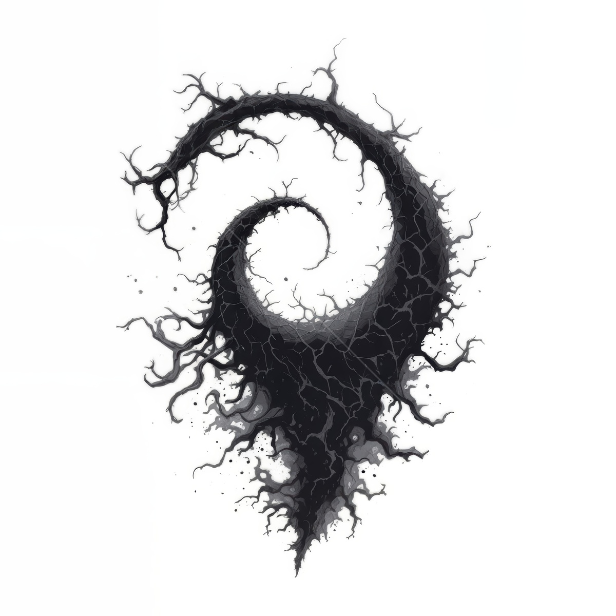 Intricate black swirl design with organic branch-like details in a modern art style