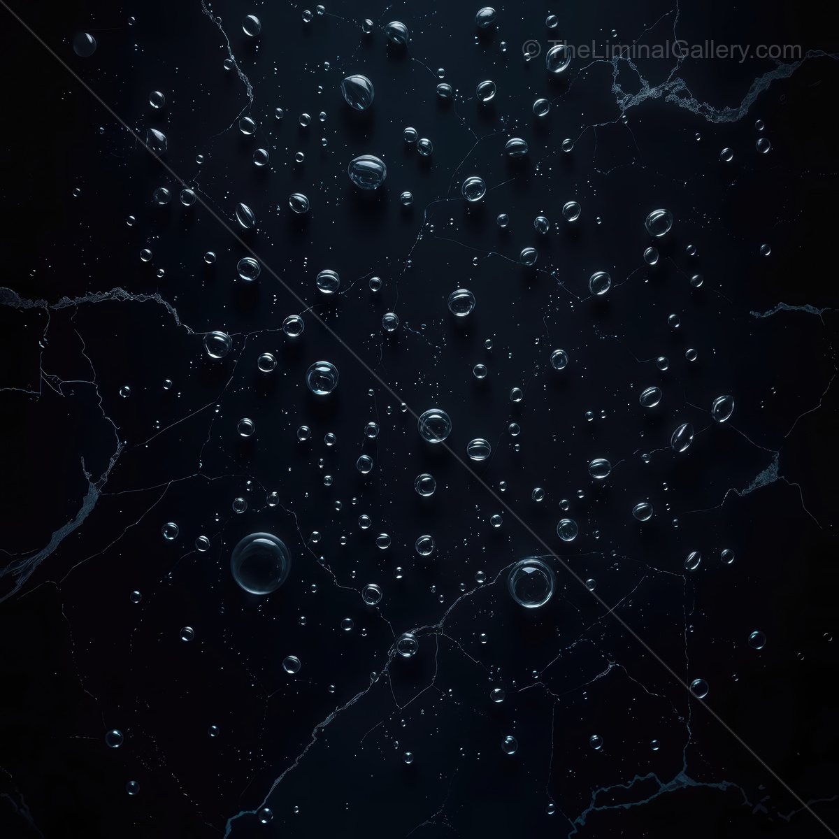 Delicate bubbles floating on a dark surface create a mesmerizing pattern and ambiance of tranquility