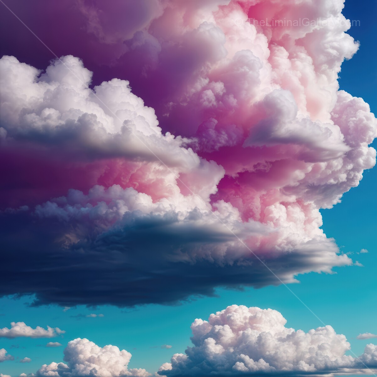 Majestic liminal clouds display a stunning blend of pink and blue hues during a tranquil sunset in the open sky