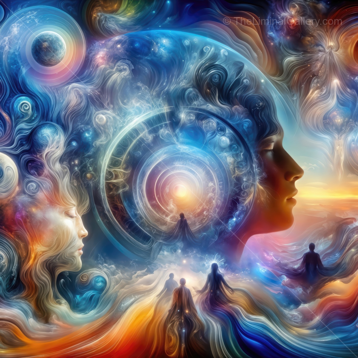 Vibrant cosmic journey through the universe exploring human connection and the mysteries of existence