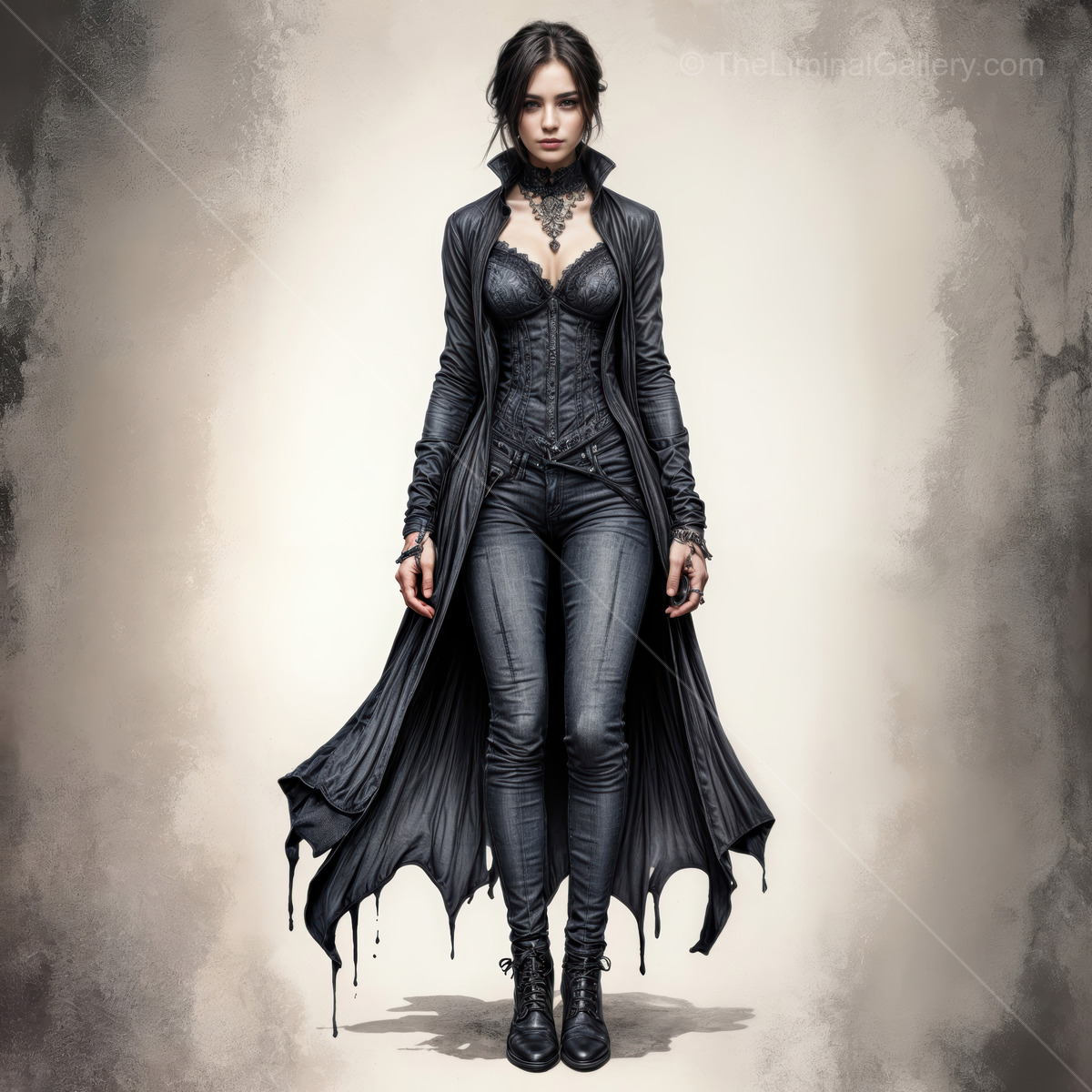 Dark elegance emerges in a mystical realm with a striking figure dressed in black