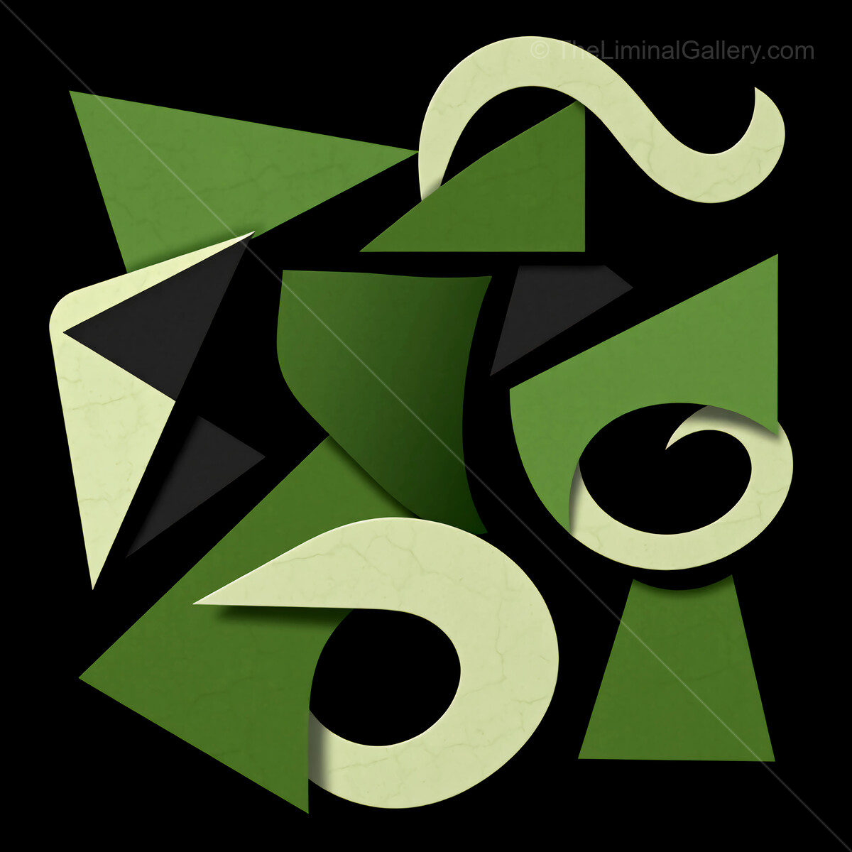 Dynamic composition of geometric shapes in green and black on a contrasting background inspires creativity