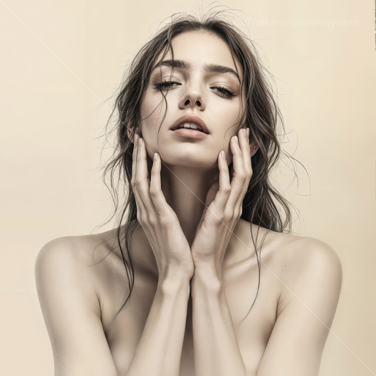 Captivating beauty capturing elegance and grace in a serene portrait against a soft backdrop