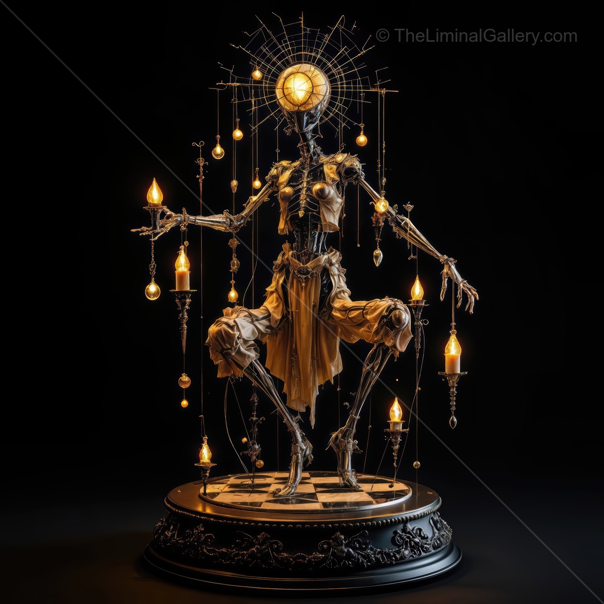Unique skeleton centerpiece with intricate lighting design and artistic details