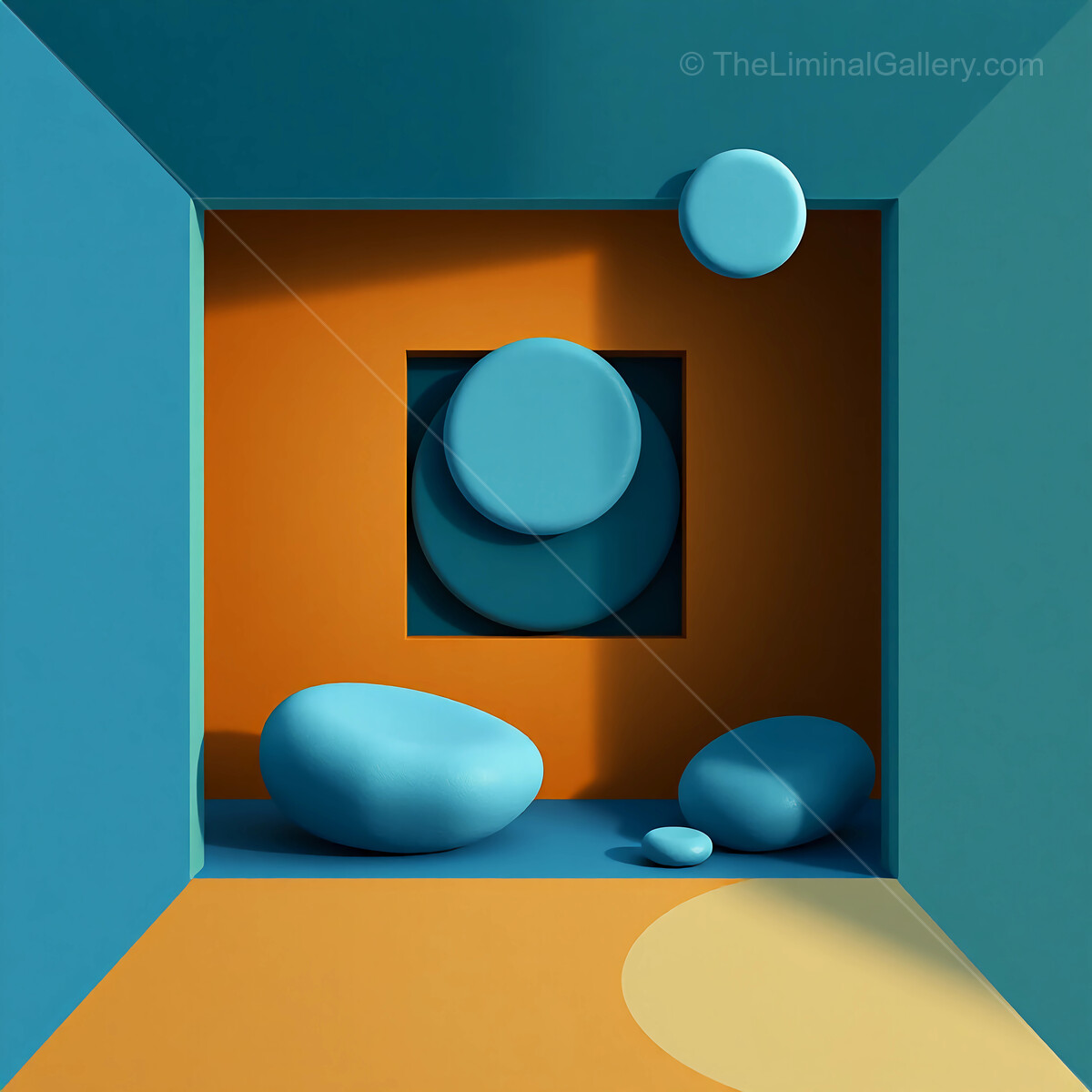 Bold geometric shapes with vibrant colors create an enchanting visual experience in a minimalist space