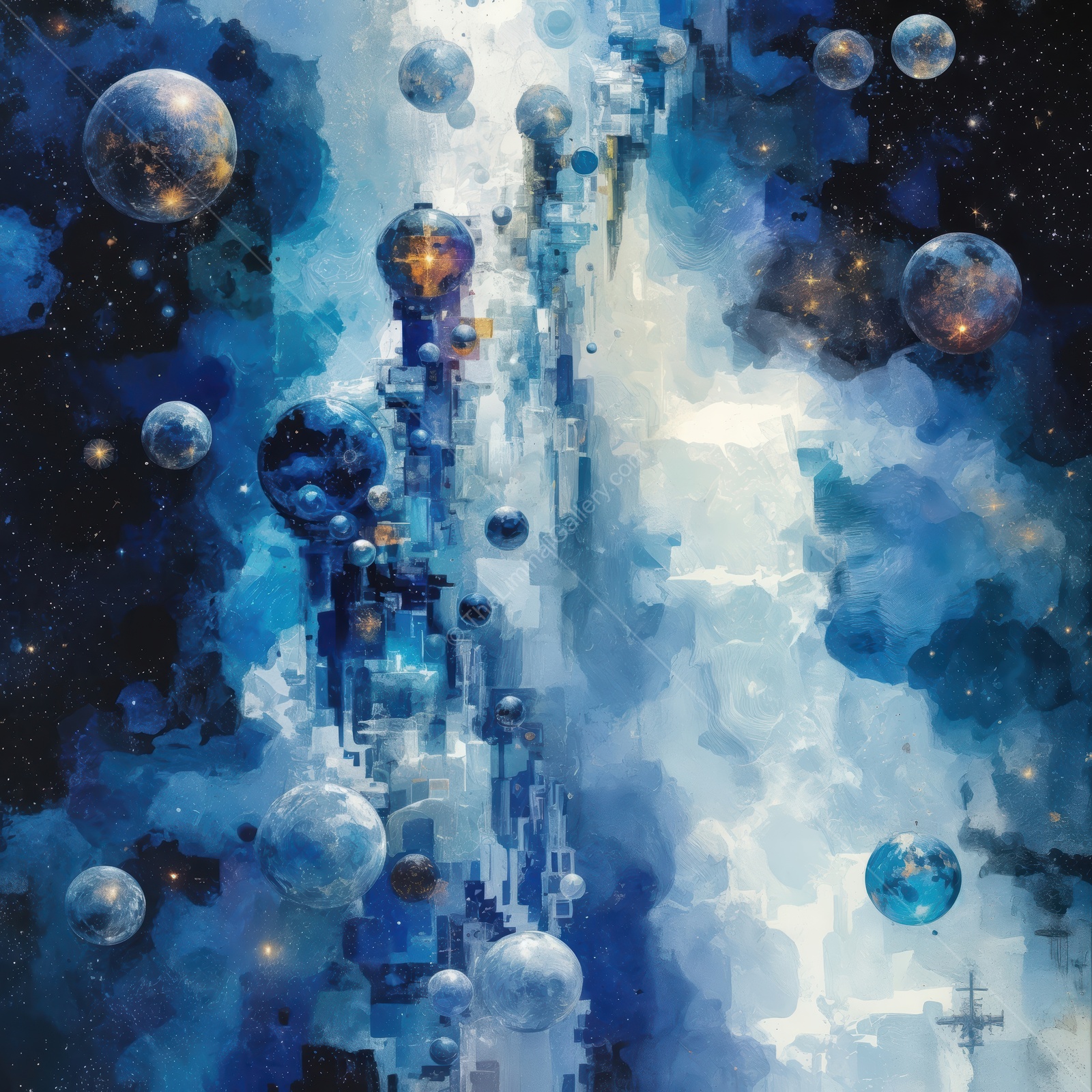 Galaxies and cosmic wonders blend in a stunning blue scene, evoking a sense of awe and exploration of the universe
