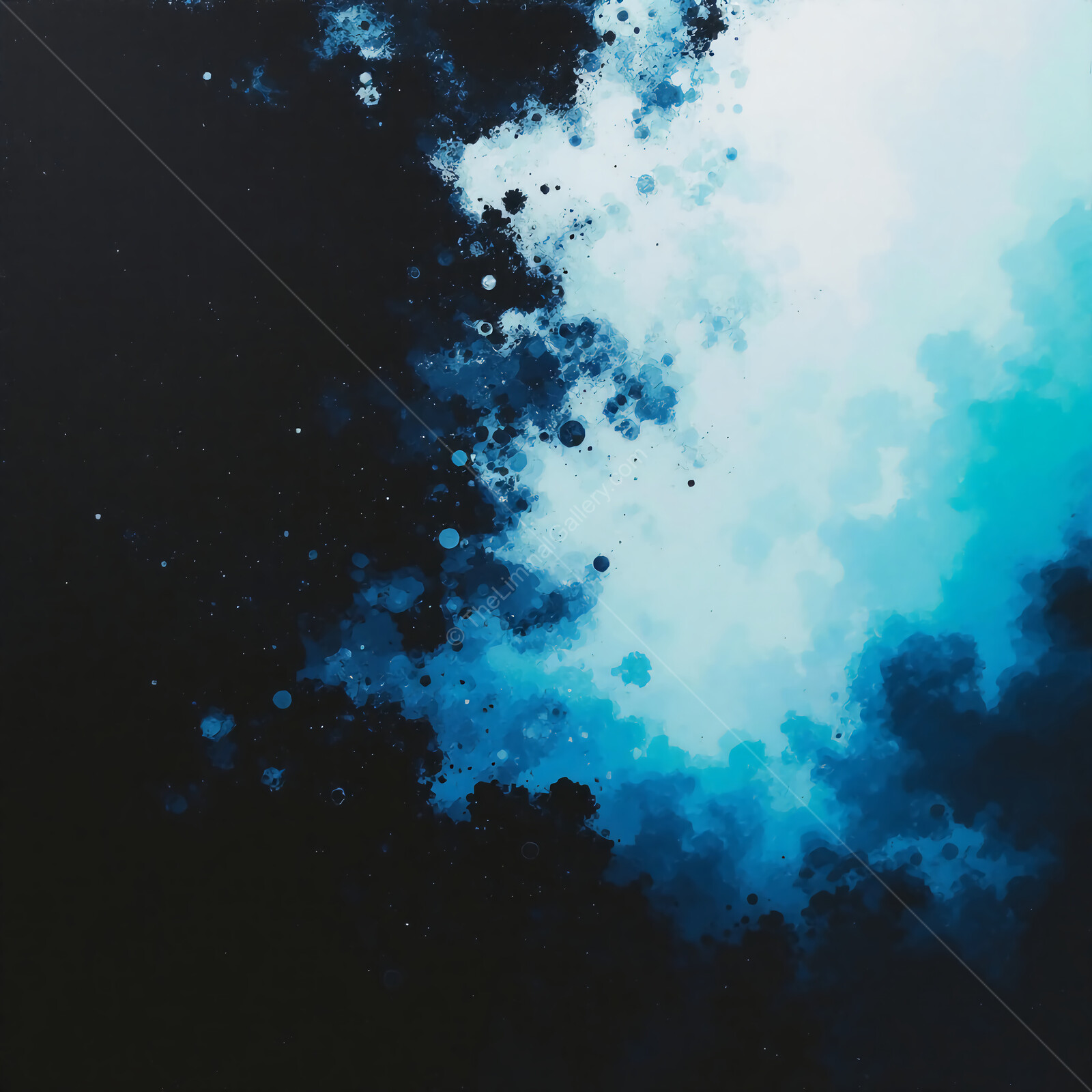 Vivid splash of blues blending dark and light creating a tranquil atmosphere and evoking feelings of calmness and serenity