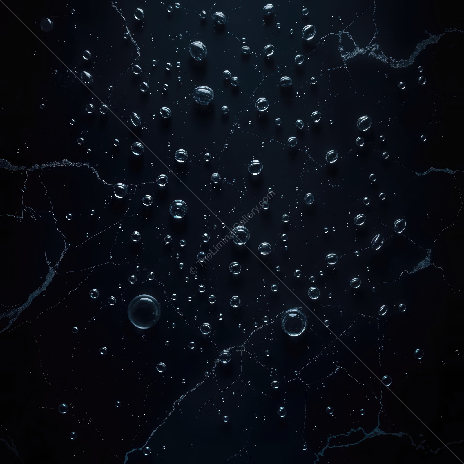 Delicate bubbles floating on a dark surface create a mesmerizing pattern and ambiance of tranquility