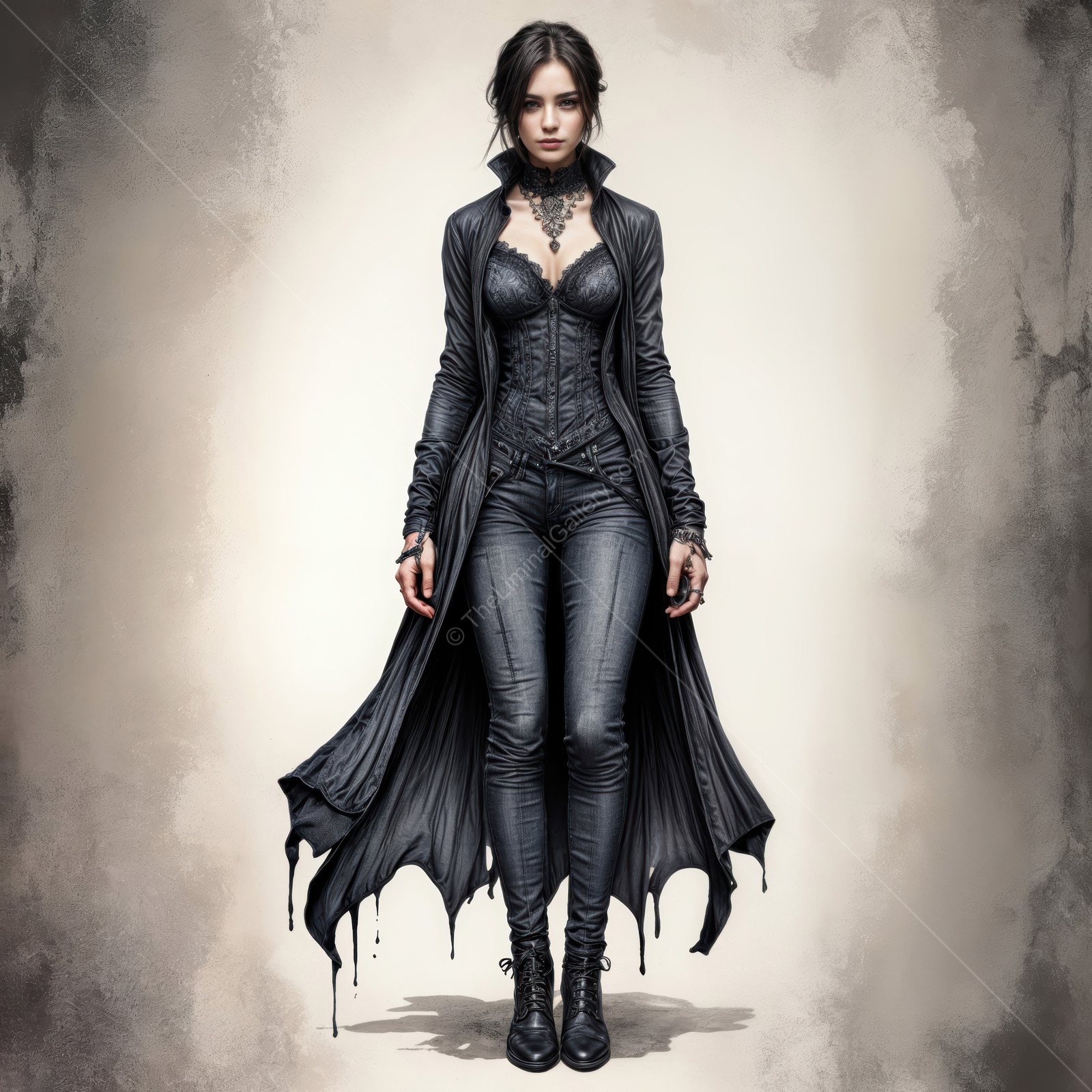 Dark elegance emerges in a mystical realm with a striking figure dressed in black