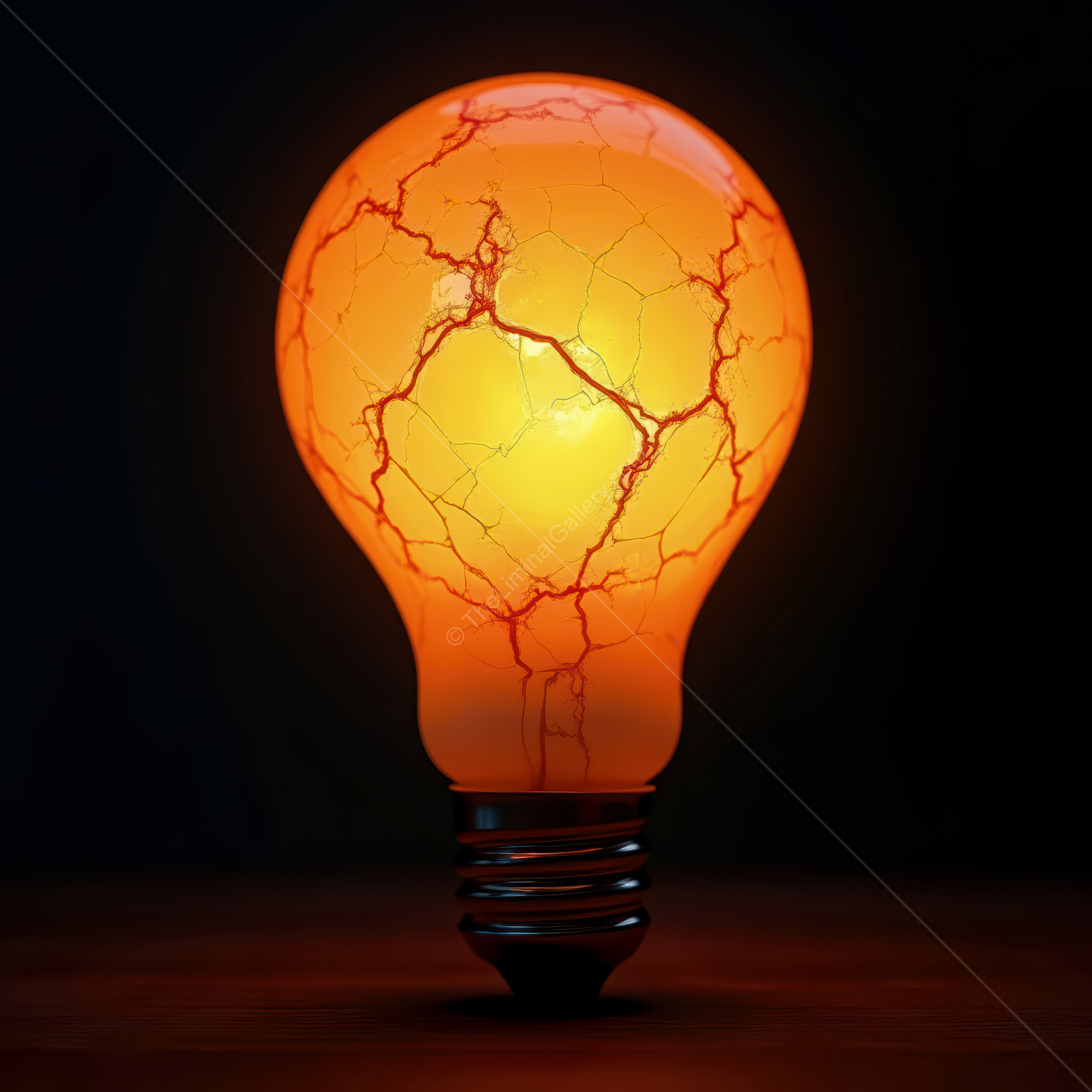 Illuminated glass bulb with vibrant cracks glowing in dark background creates a mesmerizing visual effect