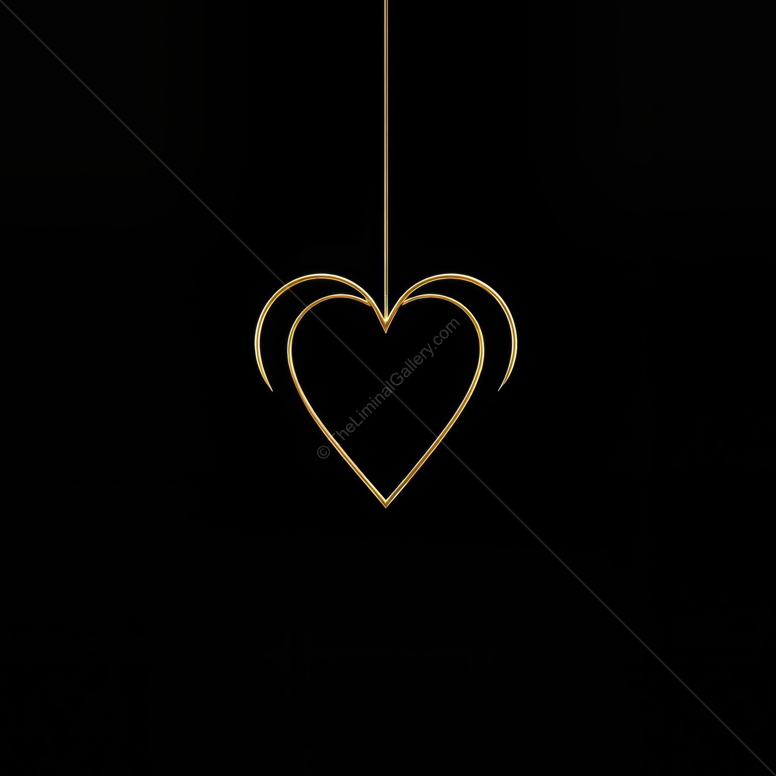 Golden heart pendant glowing against a dark background creates a mesmerizing focal point of elegance and minimalism in design
