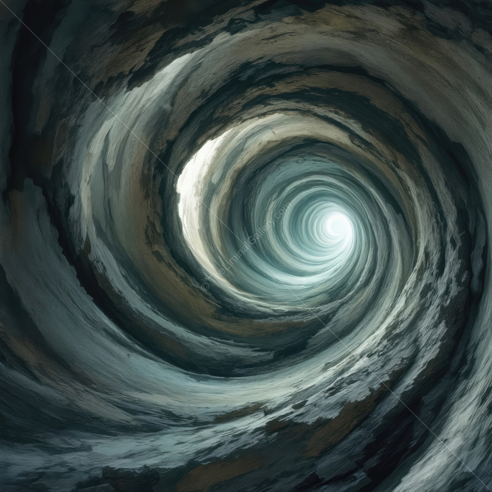 Swirling tunnel of light leading into the unknown depths of a mystical cave