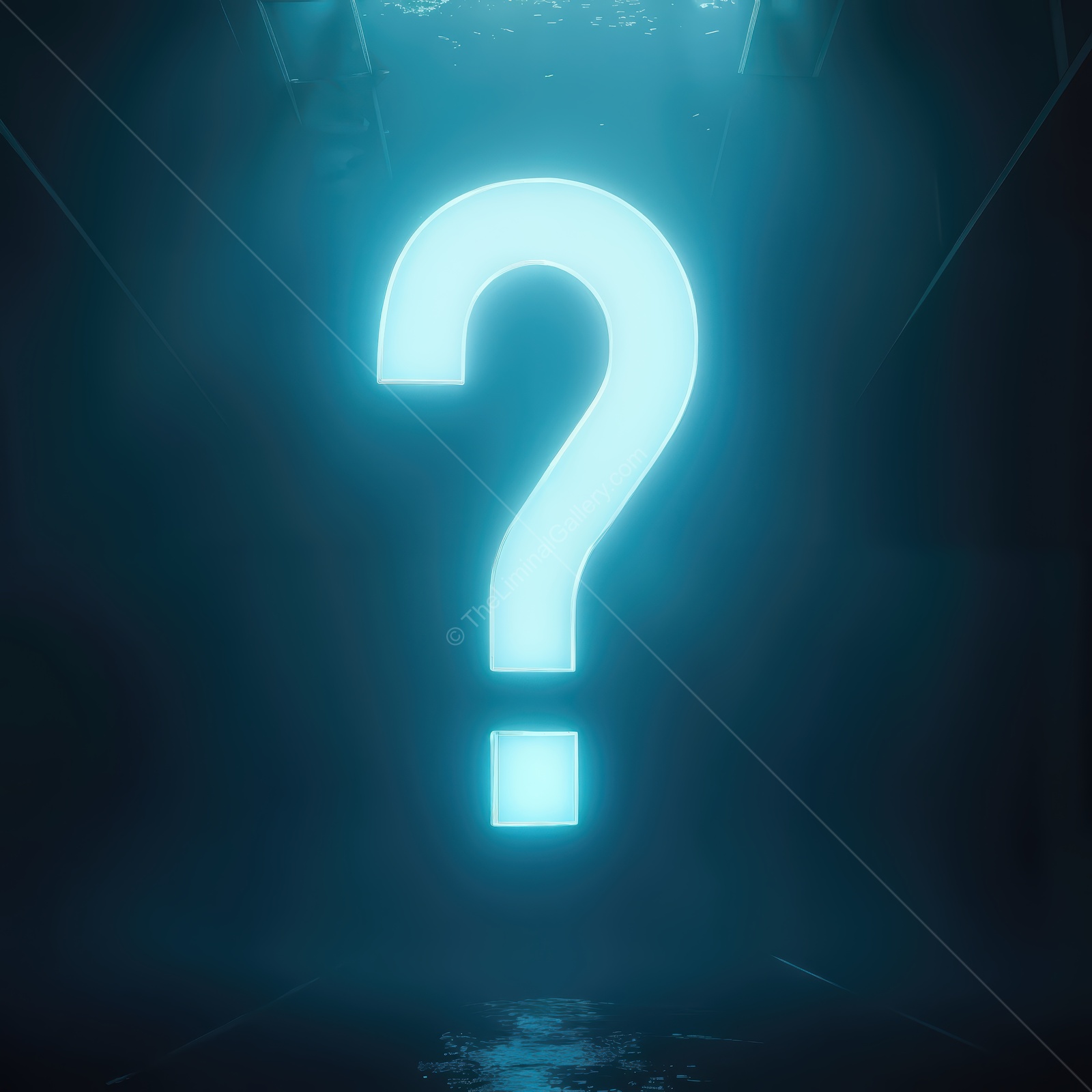 Mysterious illuminated question mark in a dark, foggy environment creates an intriguing atmosphere and sparks curiosity about its meaning