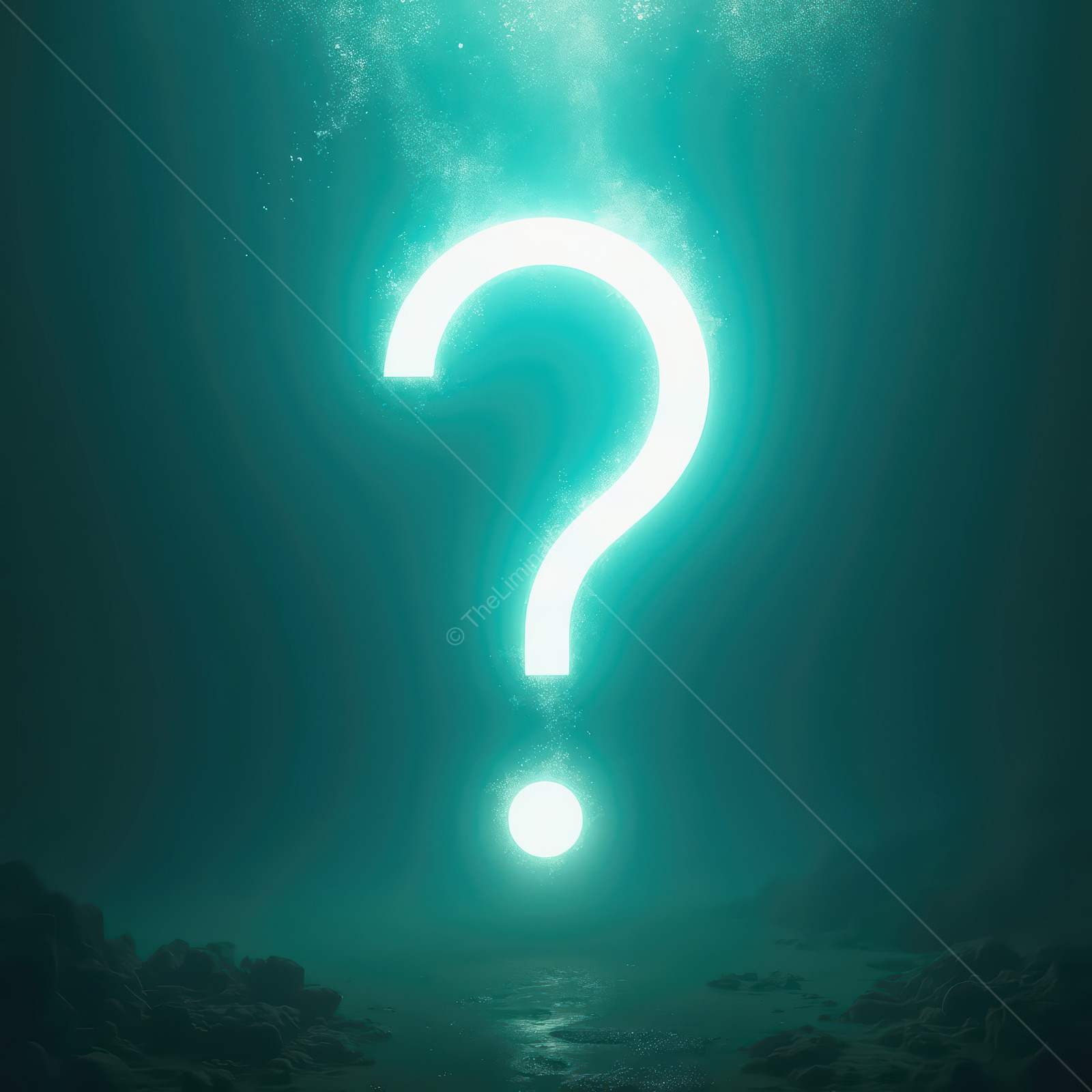 Deep curiosity shines in the underwater mystery illuminated by a glowing question mark