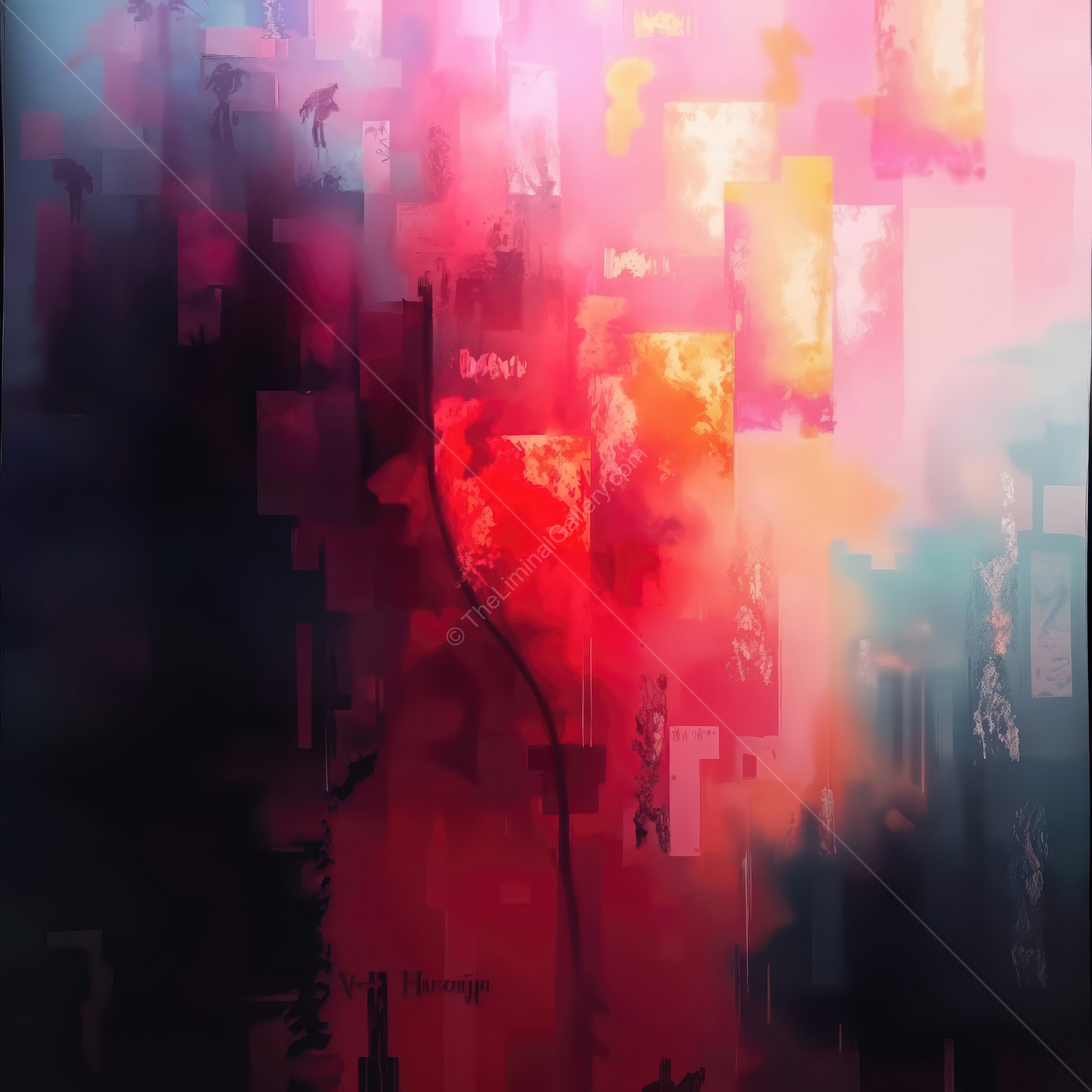 Vibrant abstract artwork blending colors and shapes in a mesmerizing display of light and shadow