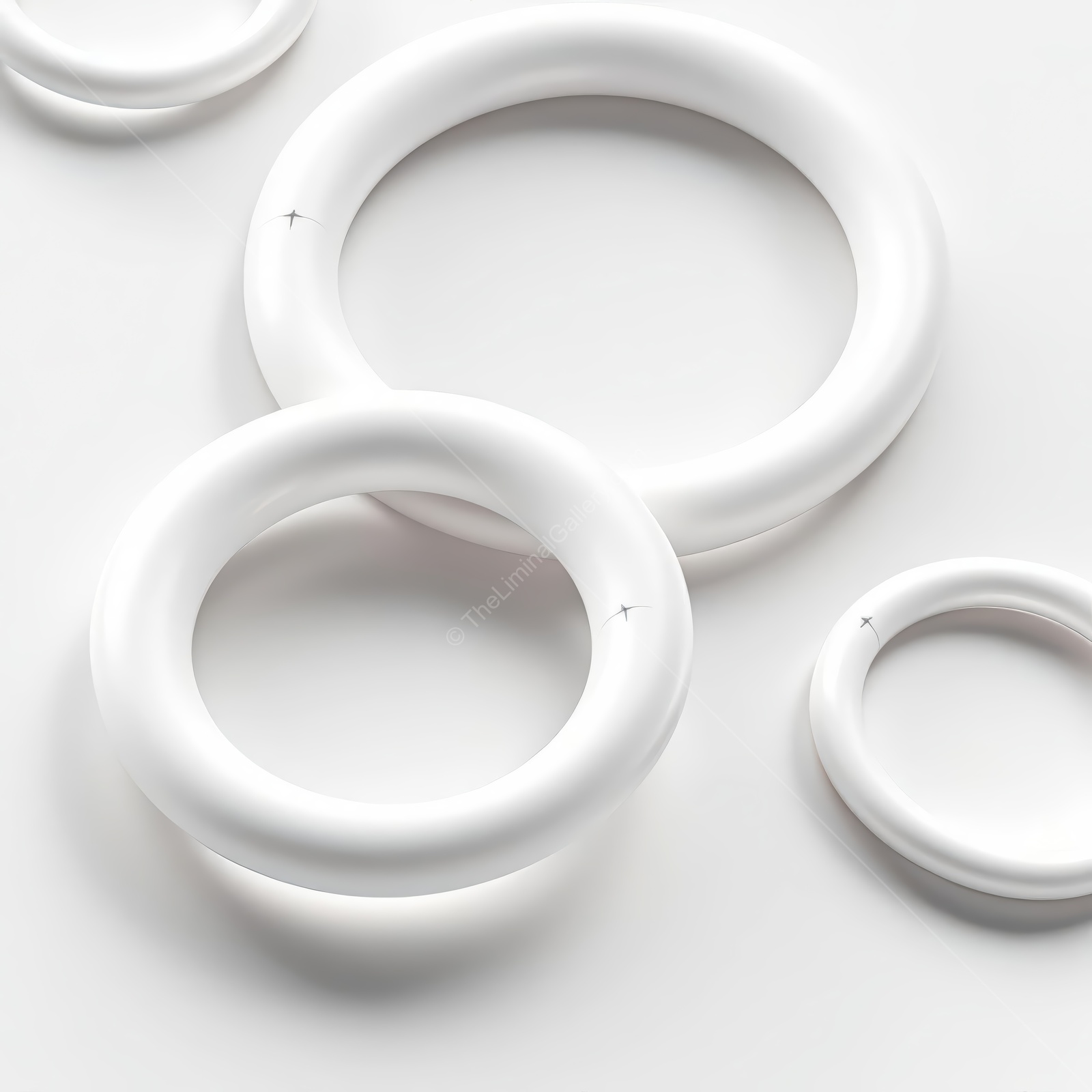 Unique white circular objects arranged artistically on a smooth surface in a minimalist style reflecting simplicity and elegance