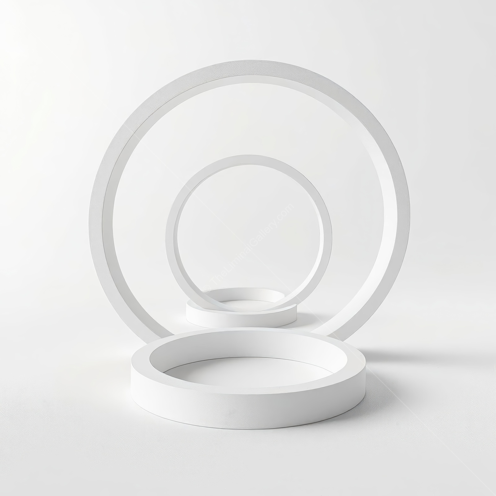 Minimalist white geometric circles arranged in a striking display on a clean background