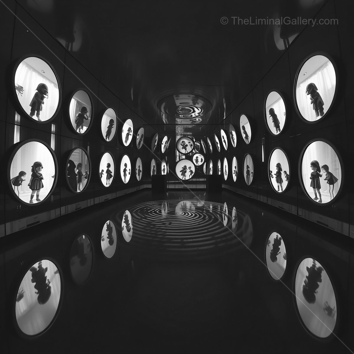 Whimsical reflections of childhood creativity in a modern art installation during nighttime exploration