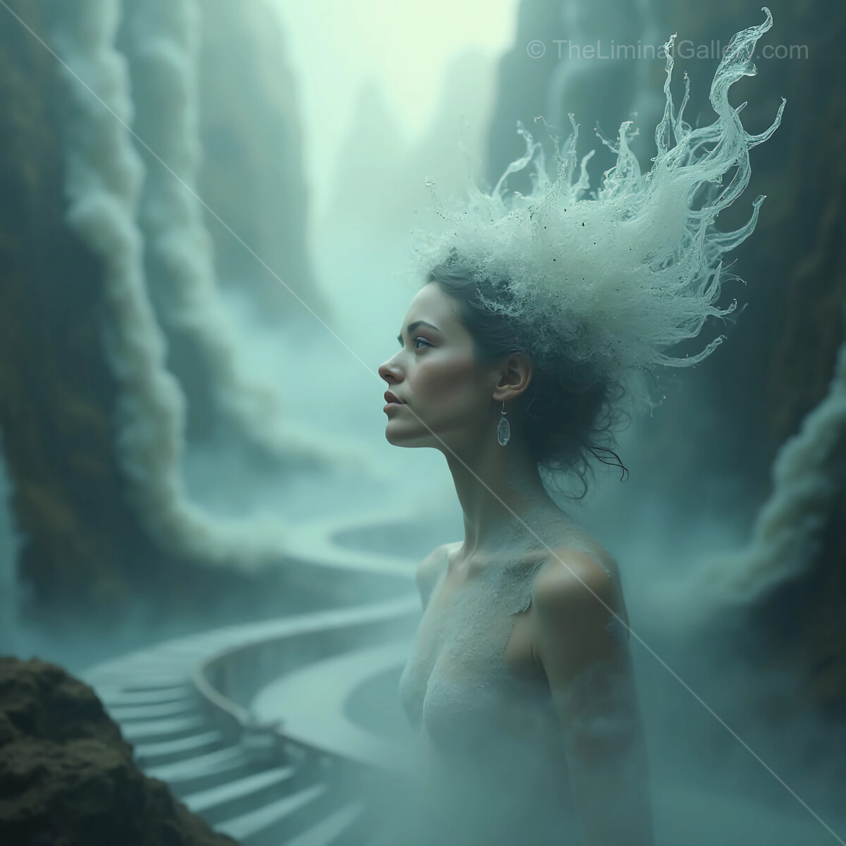 Ethereal beauty emerges from misty canyons during twilight hour, capturing nature's enchanting allure