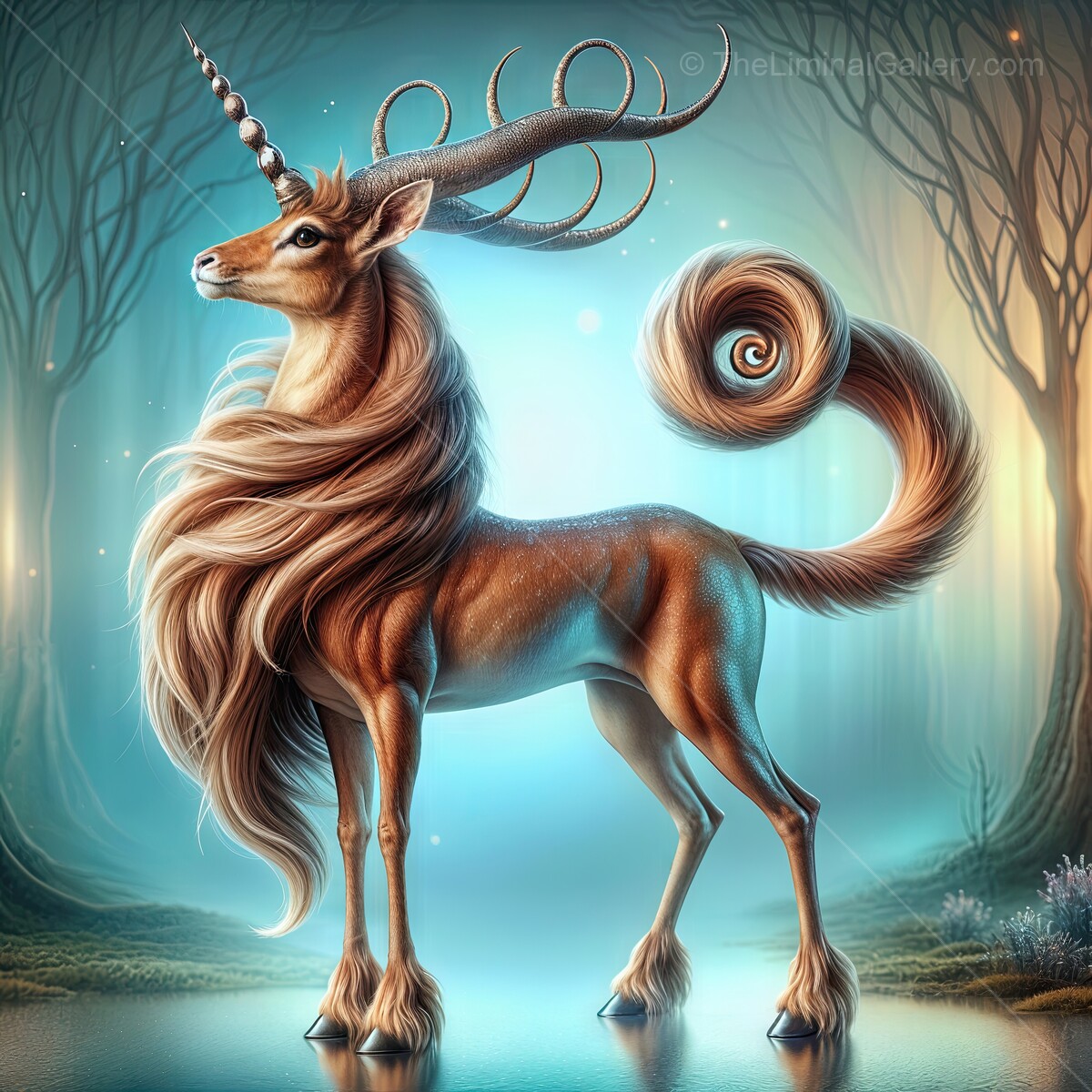 Majestic creature illuminated by ethereal light in a mystical forest