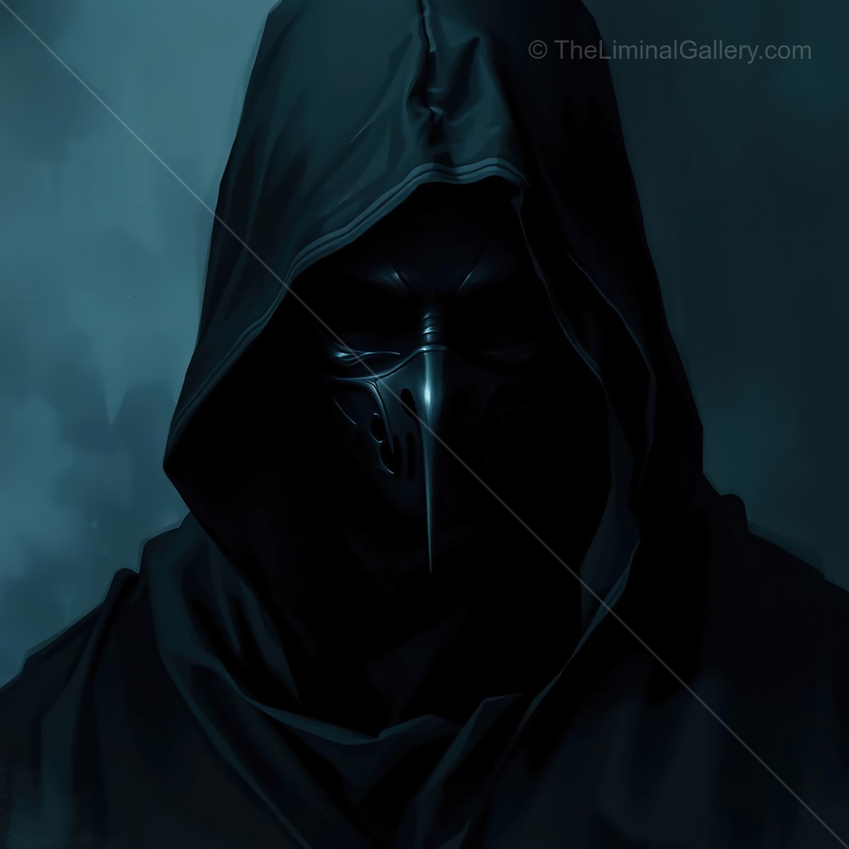 Mysterious figure cloaked in darkness revealing an enigmatic persona amidst an eerie atmosphere