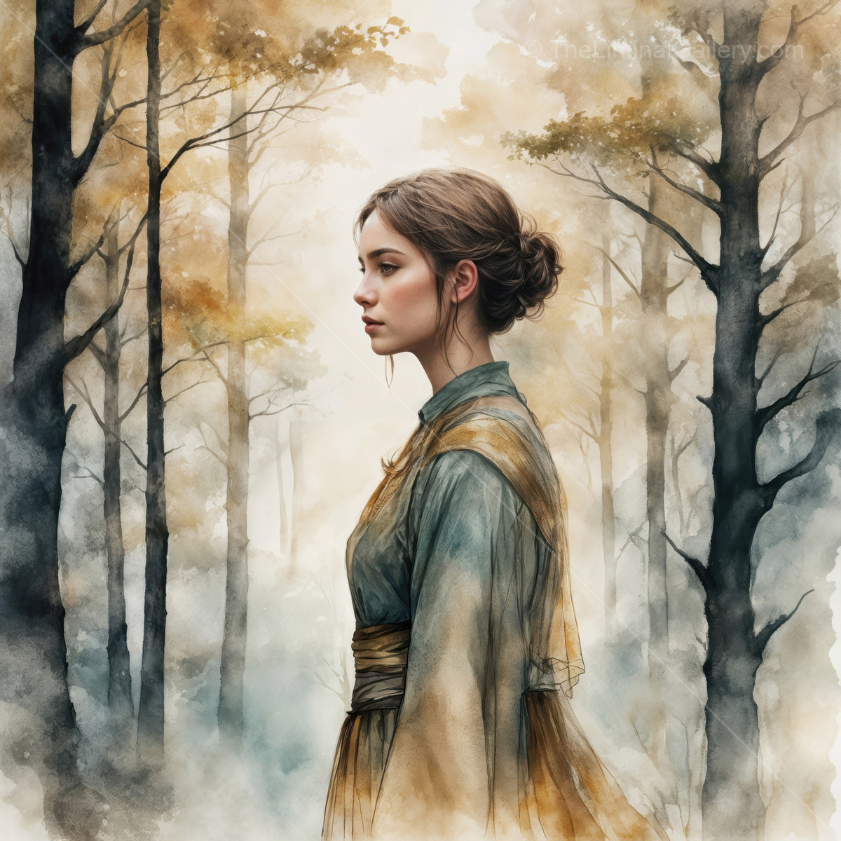 Woman walking through a misty forest in a fantasy world, embracing the beauty of liminal spaces and nature's whispers