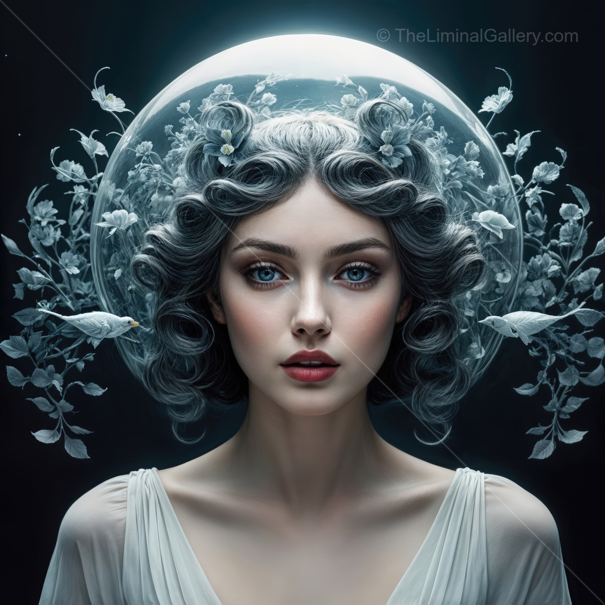 Enchanting goddess with a fusion of nature and elegance amidst an ethereal backdrop