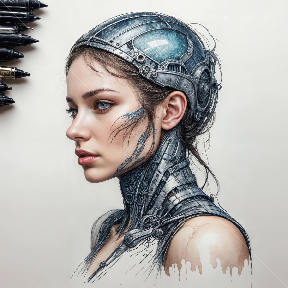 Futuristic woman with cybernetic enhancements in a creative sci-fi setting