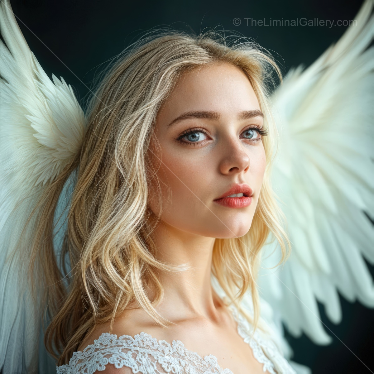 Ethereal angel captures the essence of grace with angelic wings in a serene moment of serenity and poise
